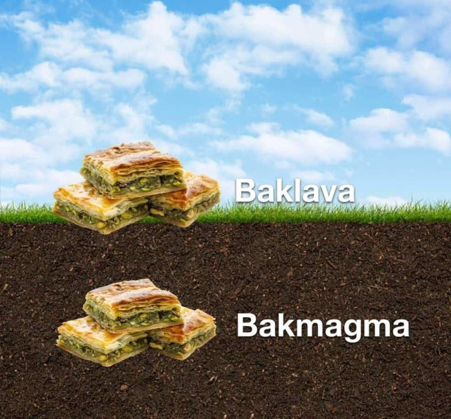 A famous Turkish dessert favorite when it's on the surface: Baklava
A famous Turkish dessert favorite when it's underground: Bakmagma

