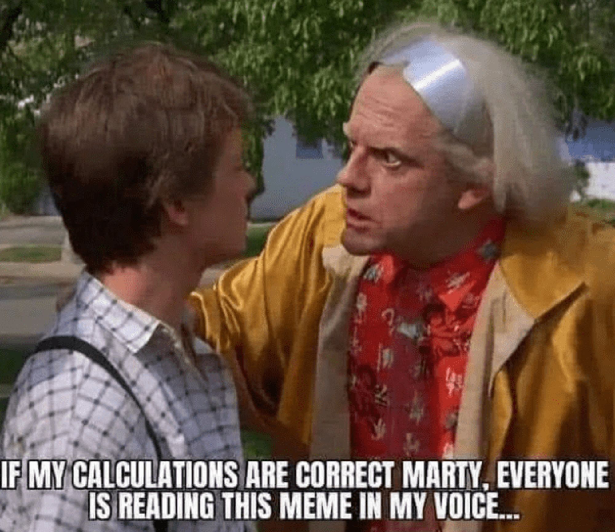 Doc Brown to Marty:
If my calculations are correct Marty, everyone is reading this meme in my voice...