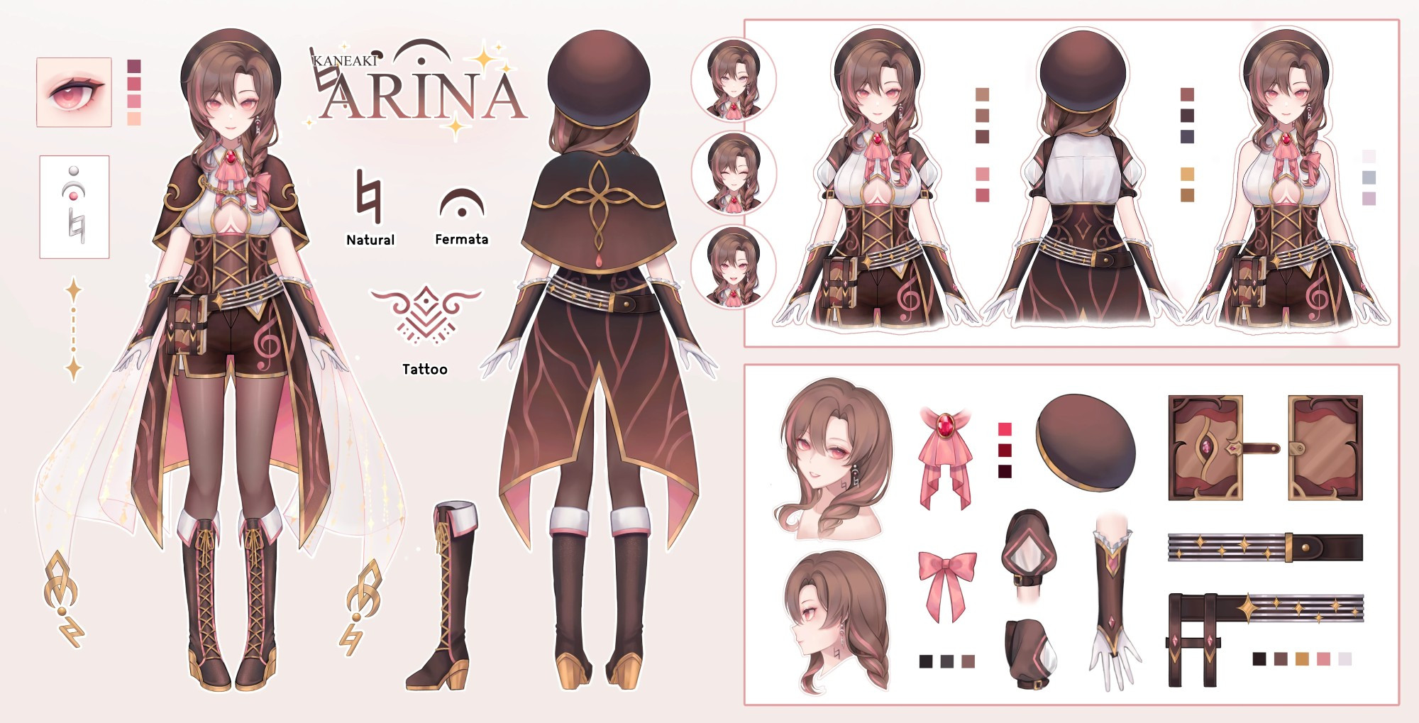 Arina's character sheet! It consists of my design drawn by my mama paruheart !