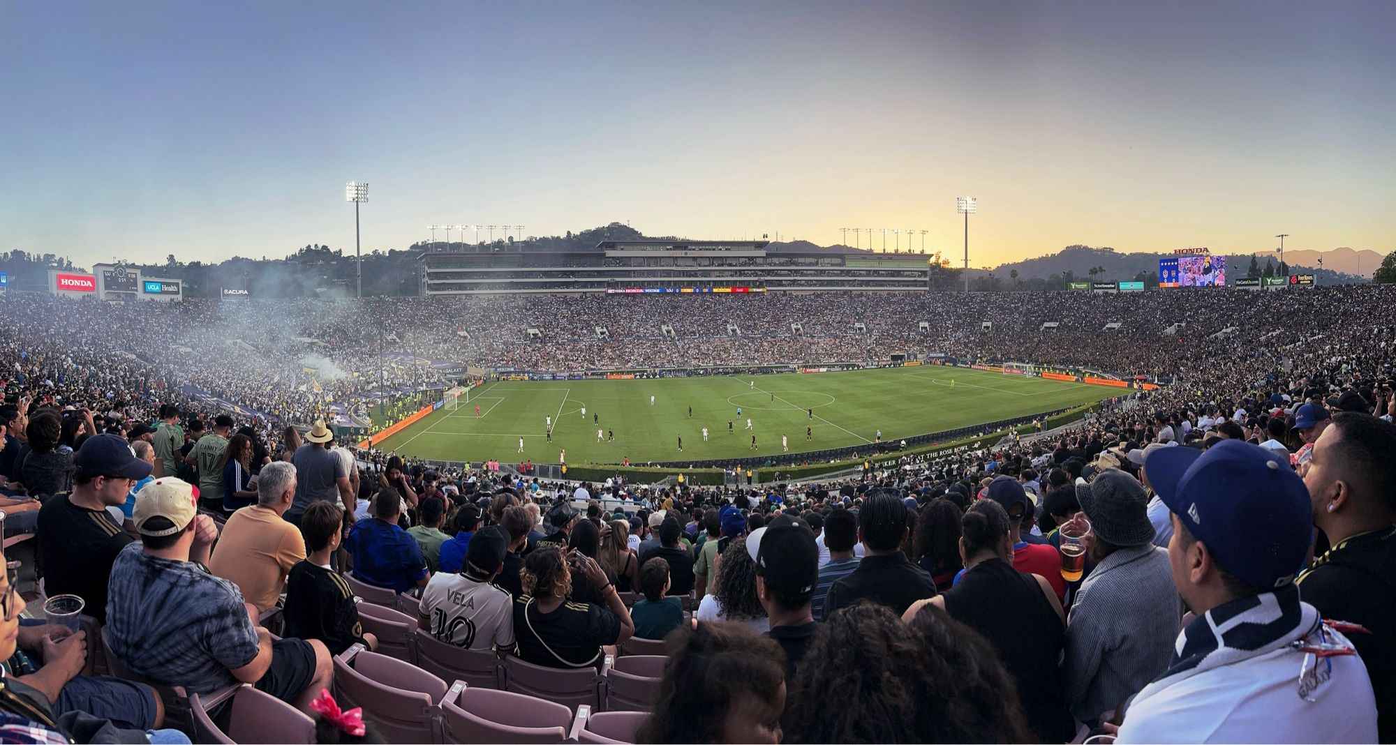 The Rose Bowl, packed, and a soccer game at the center of it. 