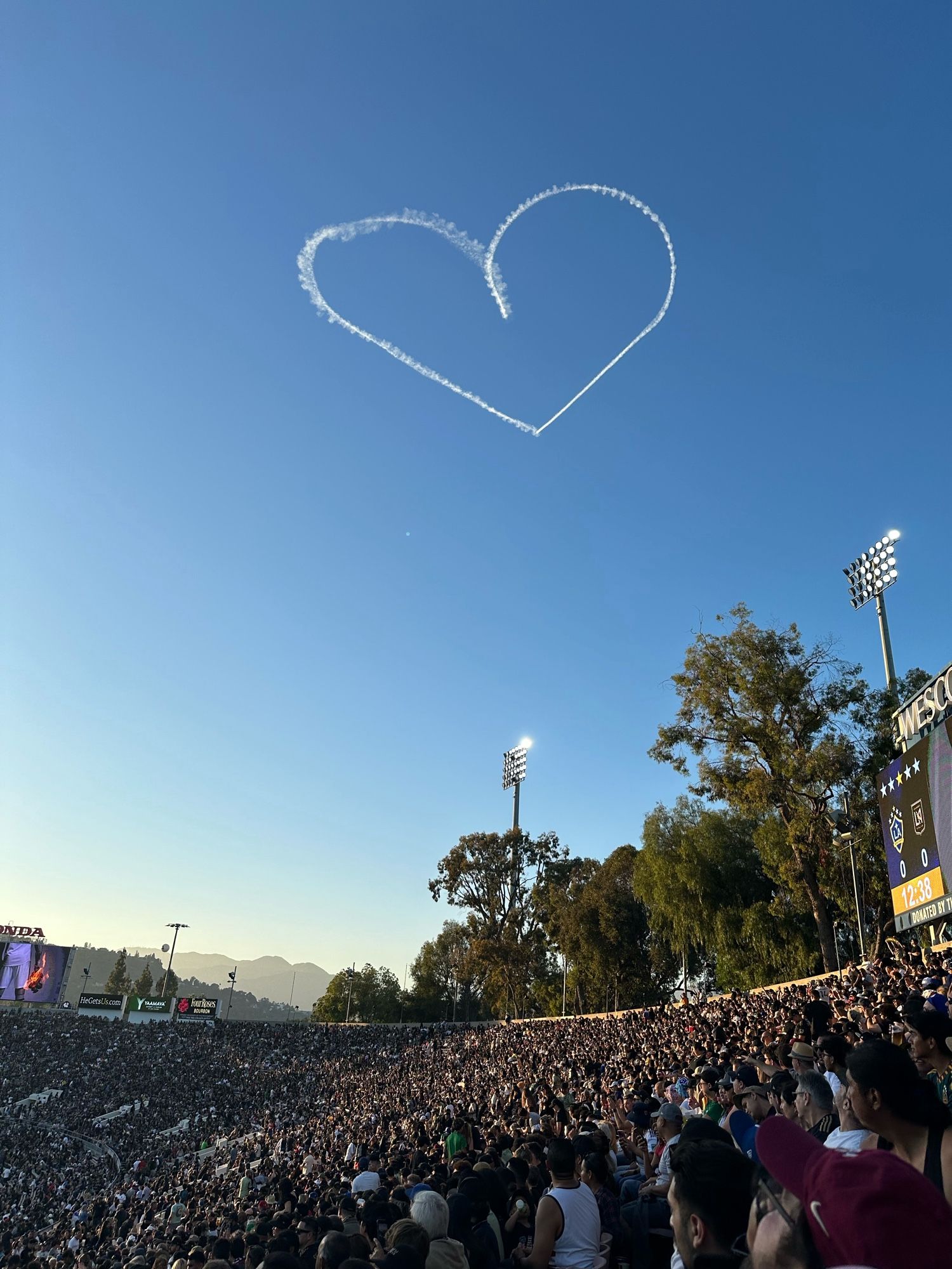 A heart draw in the sky over the stadium.