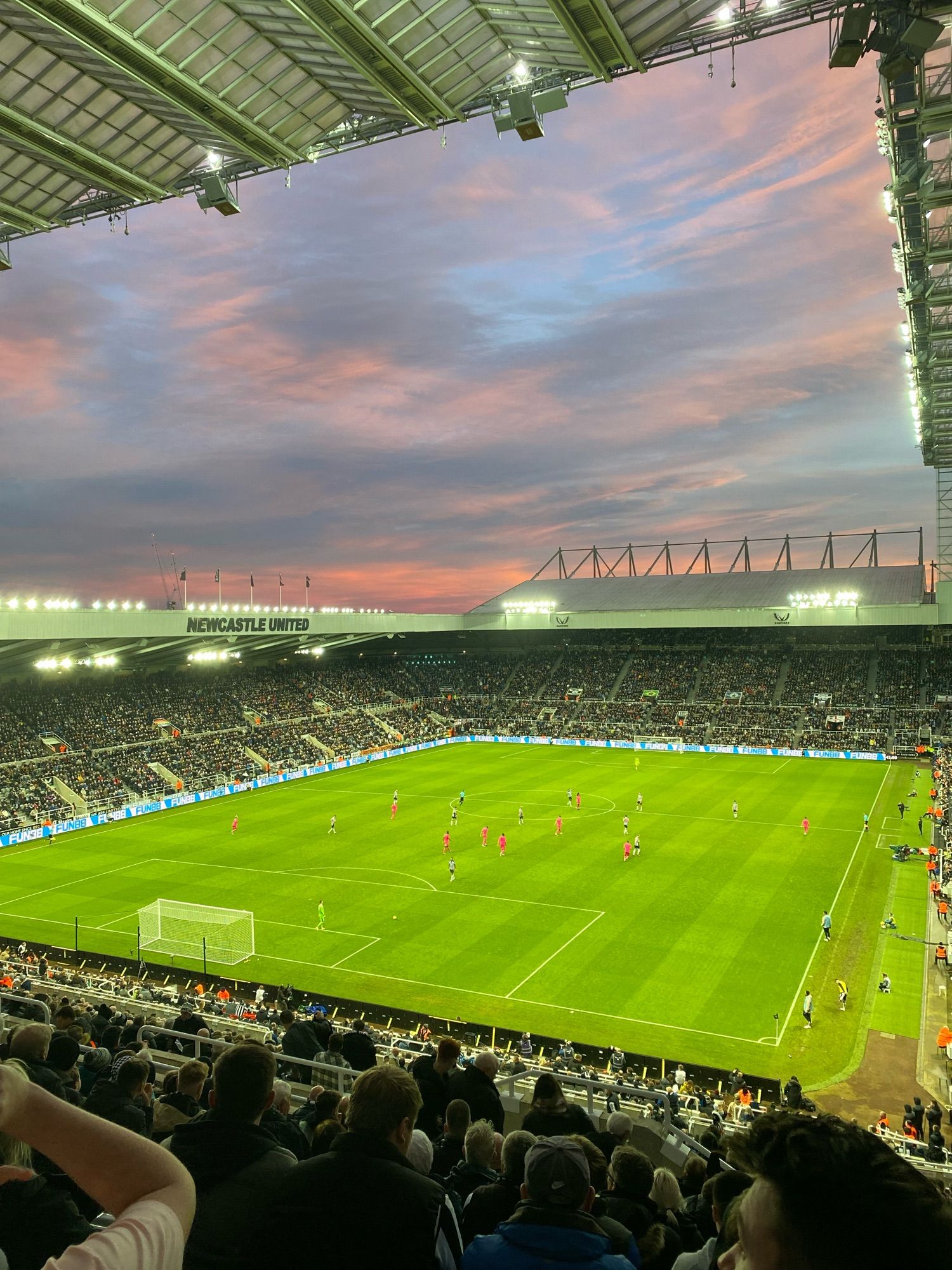 Sunset as seen from the Leazes end at Newcastle United’s St James Lark vs Fulham last Saturday