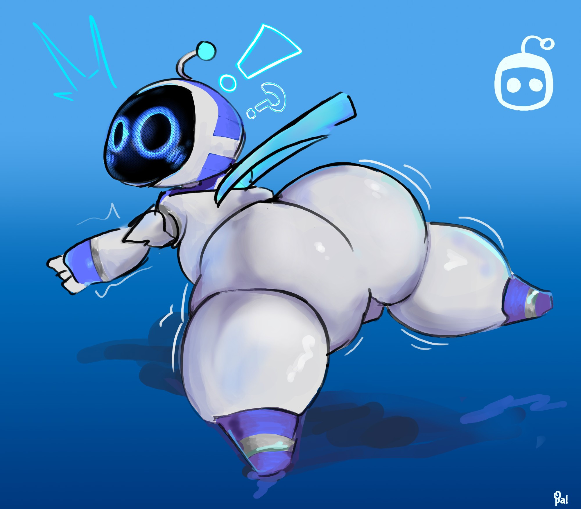 Playstation character "Astro Bot" drawn suggestively with a disproportionally large butt.