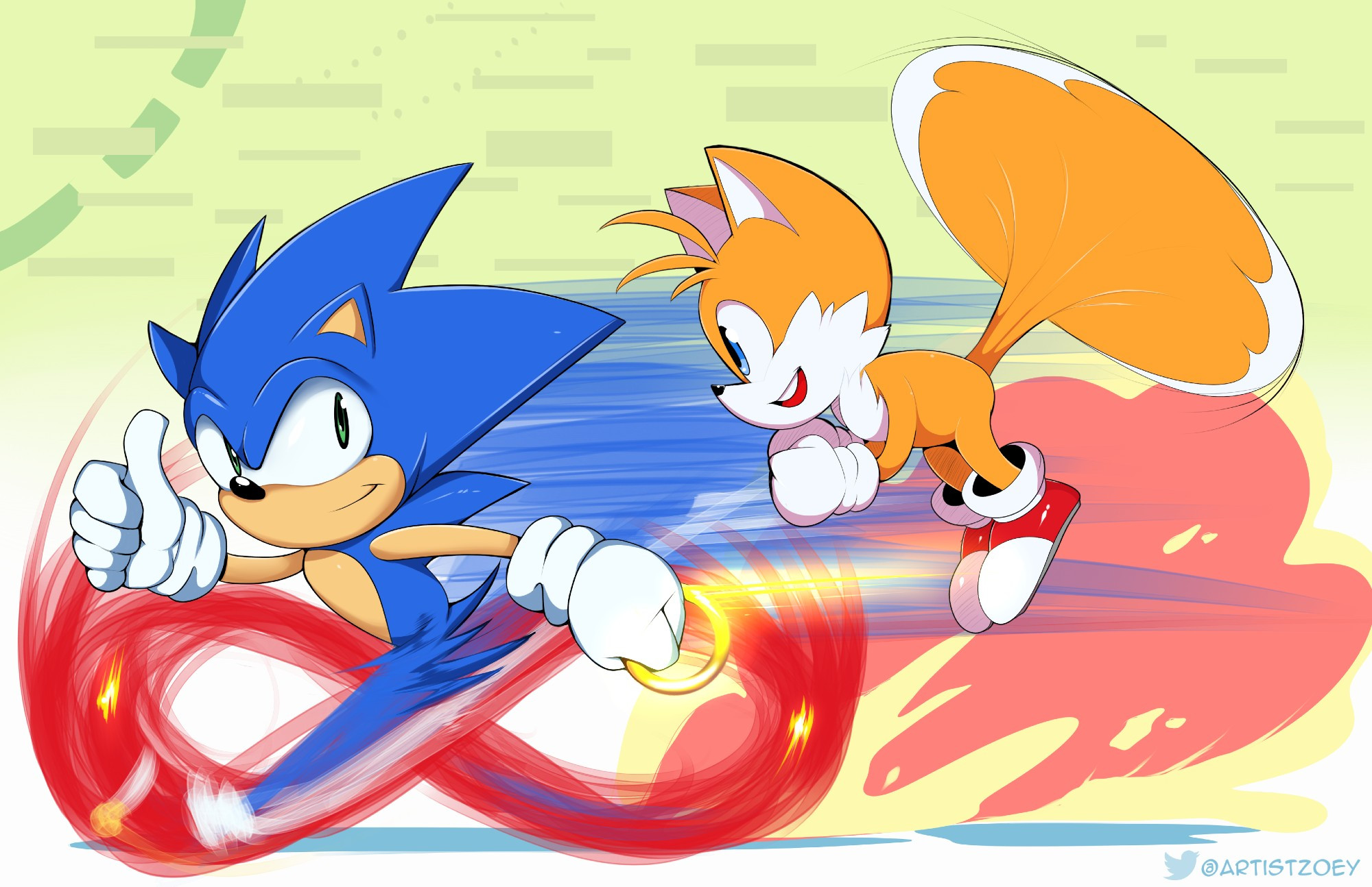 Sonic & Tails running side by side in a way reminiscent of the intro to Sonic Mania 