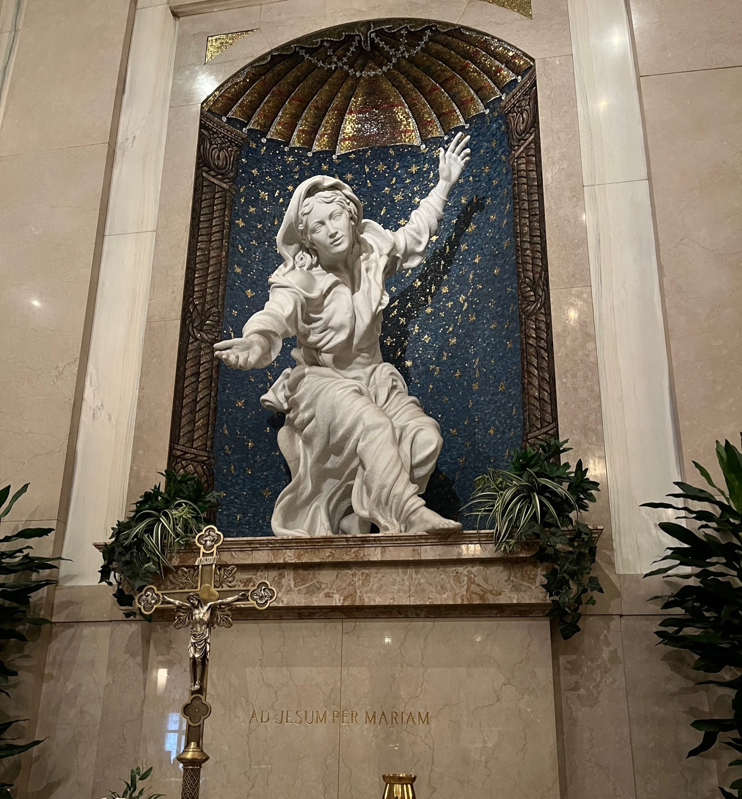 The Virgin Mary, um, beckons? Offers her hand to the supplicant? Anyway it’s a side chapel at St Matthew’s Cathedral in D.C.