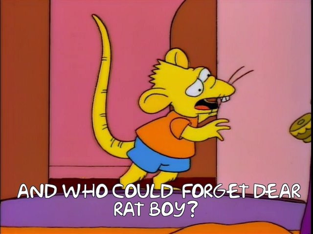 Bart as rat boy, chewing on the wall 