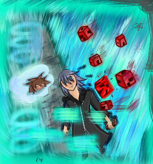 Kingdom Hearts Re:Coded art of Data Riku in the database as he thinks of his data Sora