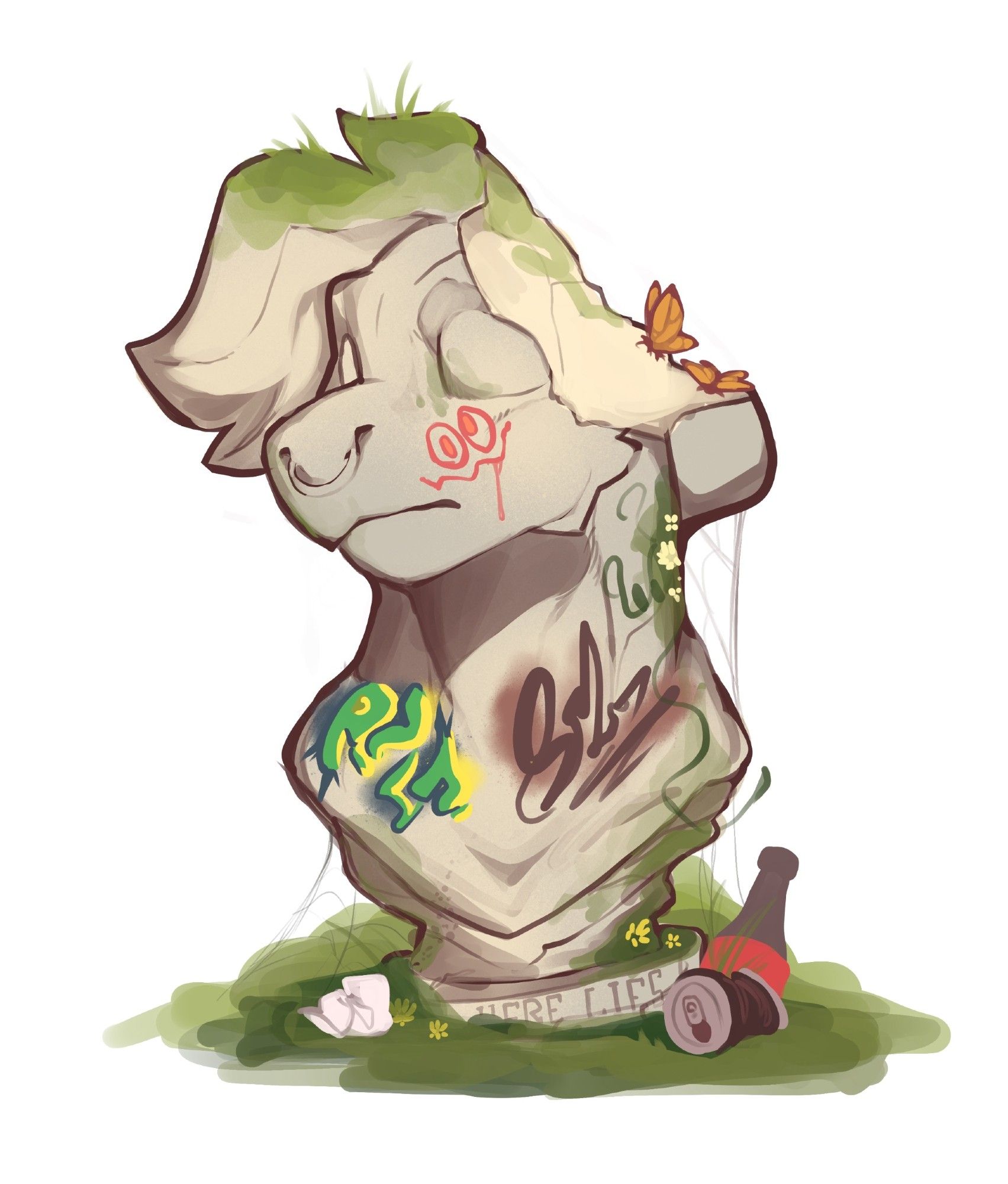 A forgotten bust of my sona. "Here Lies.." is at the bottom of it