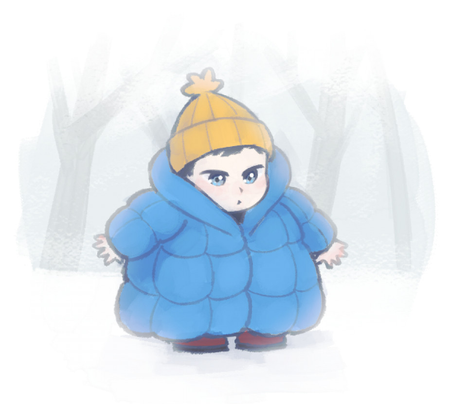 #art #haikyuu #kageyamatobio - a baby tobio all bundled up for the snow