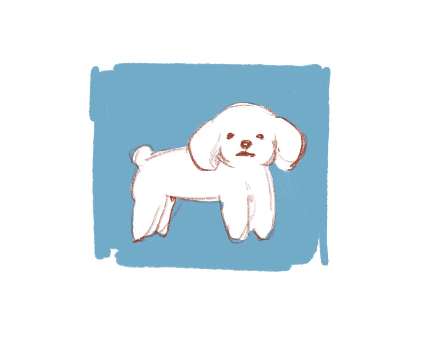 simple sketch of a white puppy on a light blue background