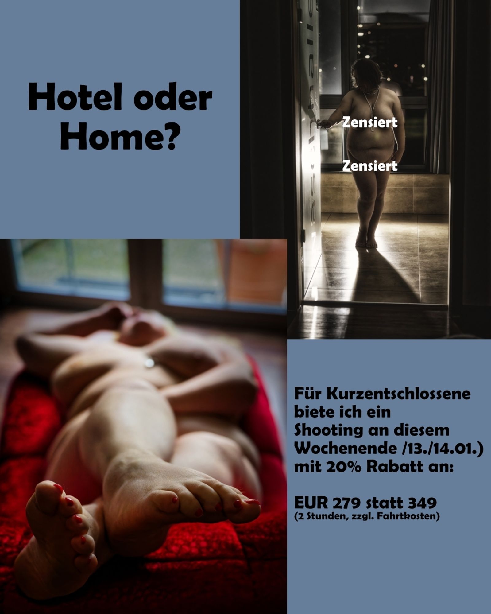 Werbung für ein Home- oder Hotelshooting mit den Fiddler of Light. Dieses Wochenende mit 20% Rabatt