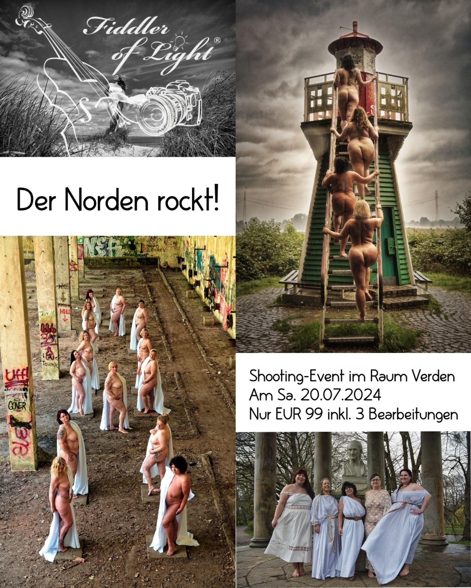 Plakat für ein Geuppenfotoshooting mit dem Fiddler of Light am 20.7. in Norddeutschland.