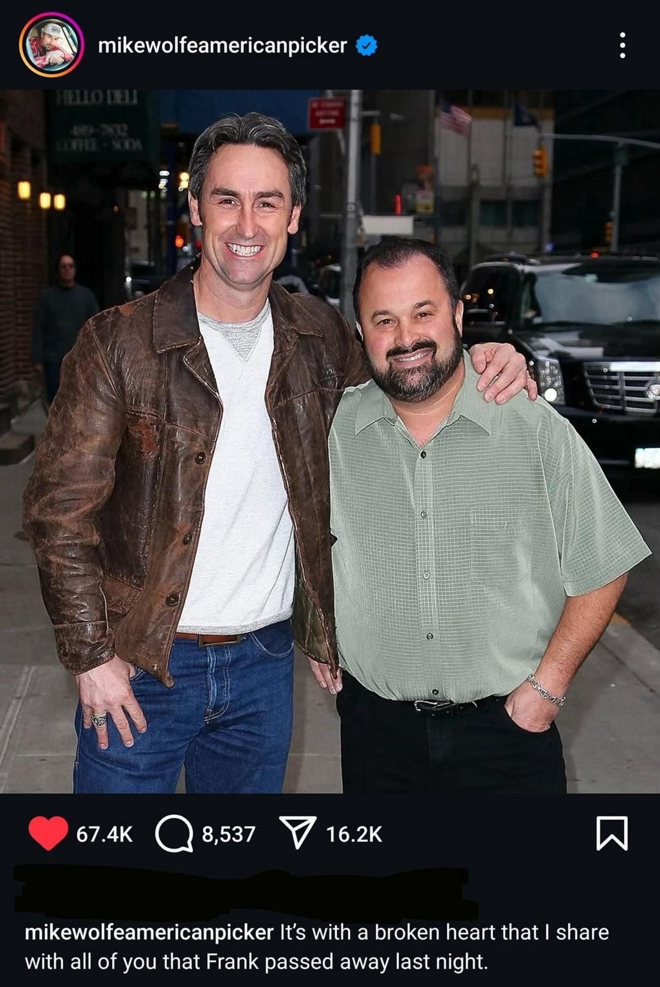 IG post: Frank from American pickers died