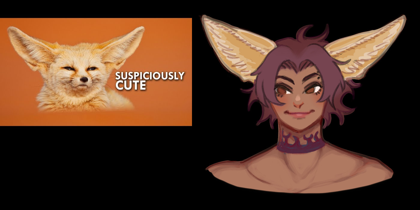 fennec fox youtube thumbnail that says suspiciously cute, and then venture overwatch with giant fennec fox ears