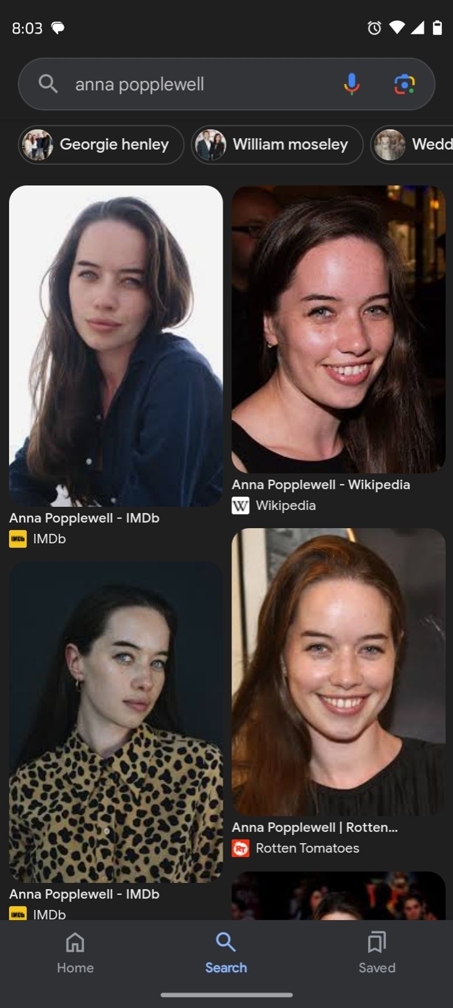 A Google image search of Anna Popplewell, 4 photos of her. She is smiling in the right 2 and smizing in the left 2