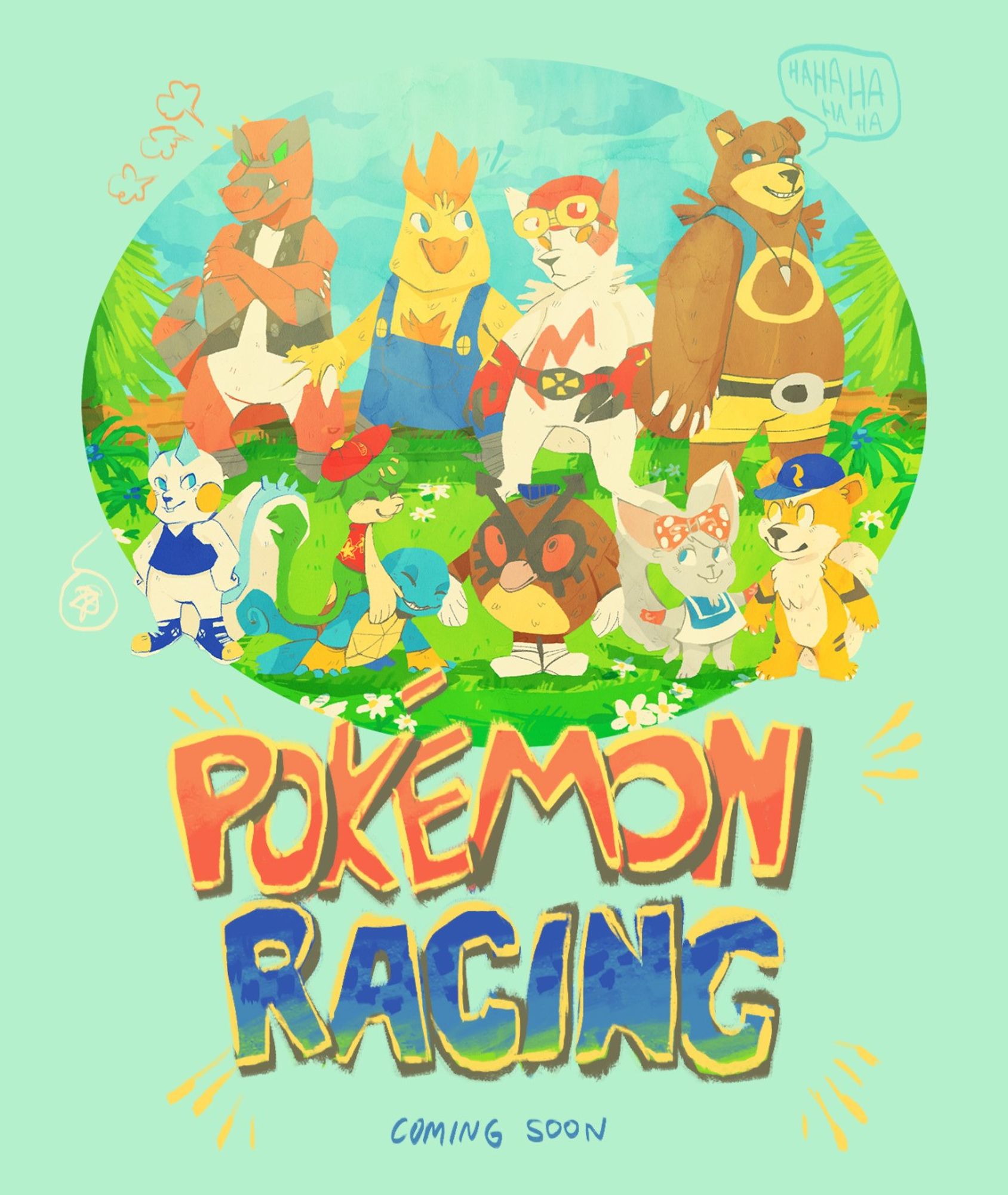 pokemon mashup up with diddy kong racing, logo at the bottom read Pokémon Racing - coming soon