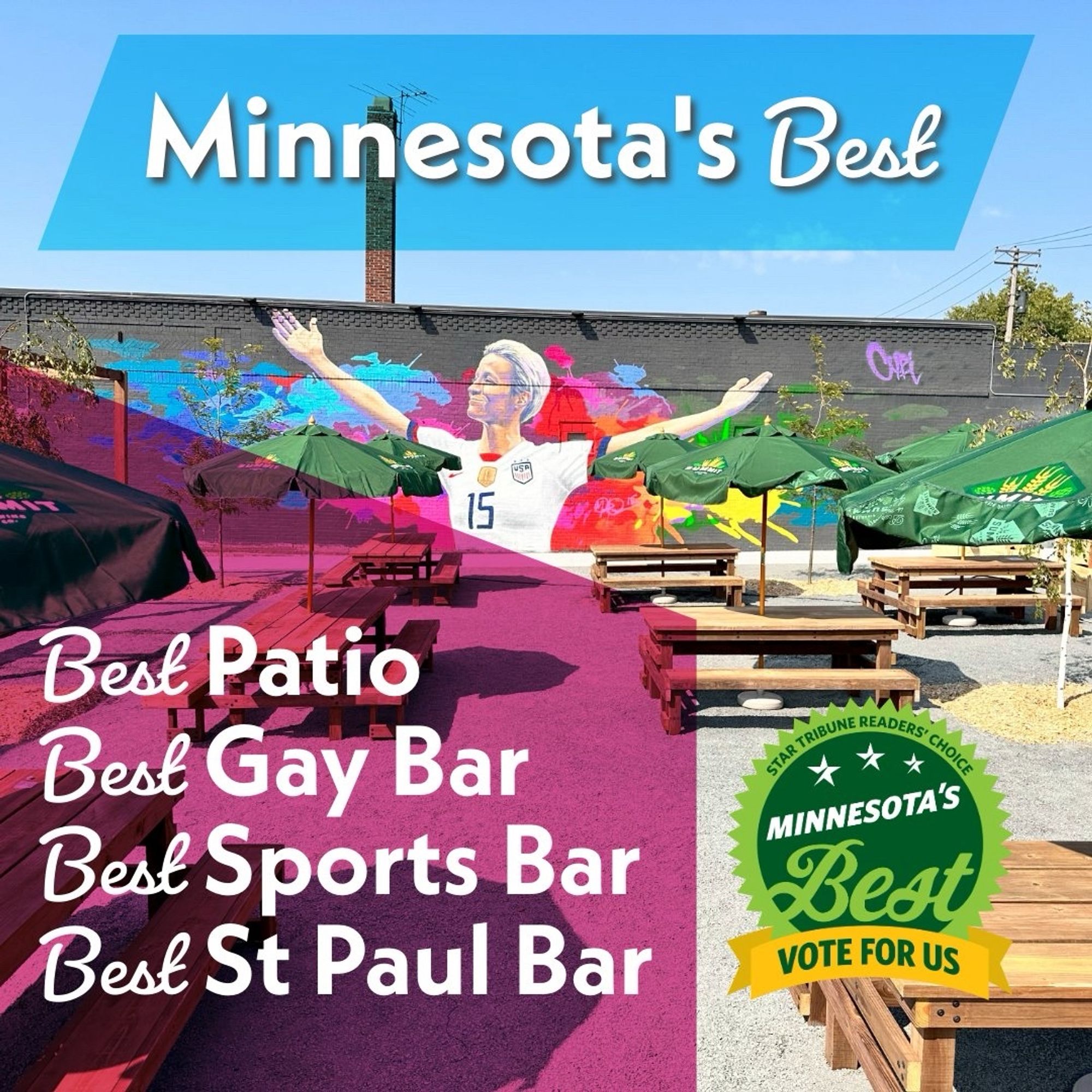 A photo of black harts patio with Minnesota’s best. Best patio, best gay bar, best sport bar, best St Paul bar.