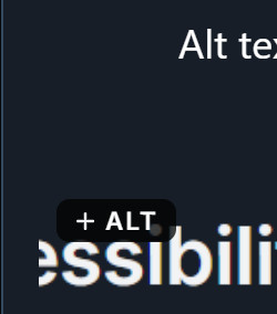 "Alt tex" is cut off at the top where I'm typing my skeet.
At the focus of the screenshot is the corner of the thumbnail for the previous image. There is a badge overtop of it labeled "+ ALT" (this is what you click to add alt text)