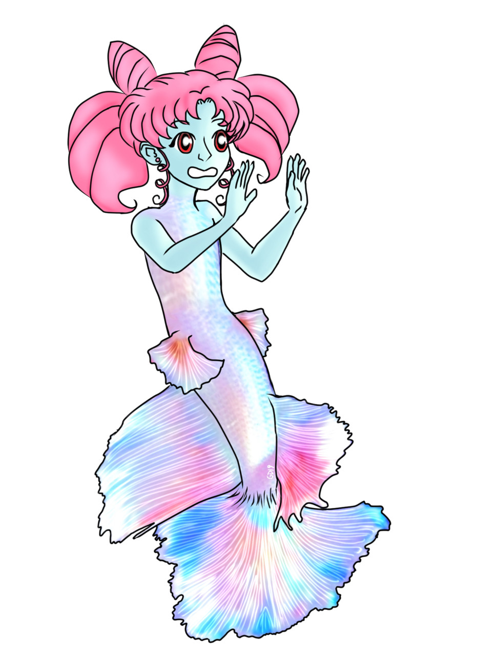 chibiusa as a mermaid with cotton candy pastel coloration