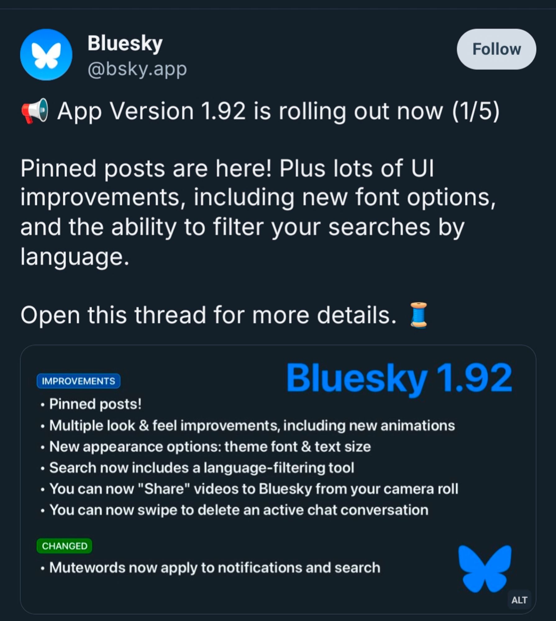 Bluesky announcement for updates and pinned posts!