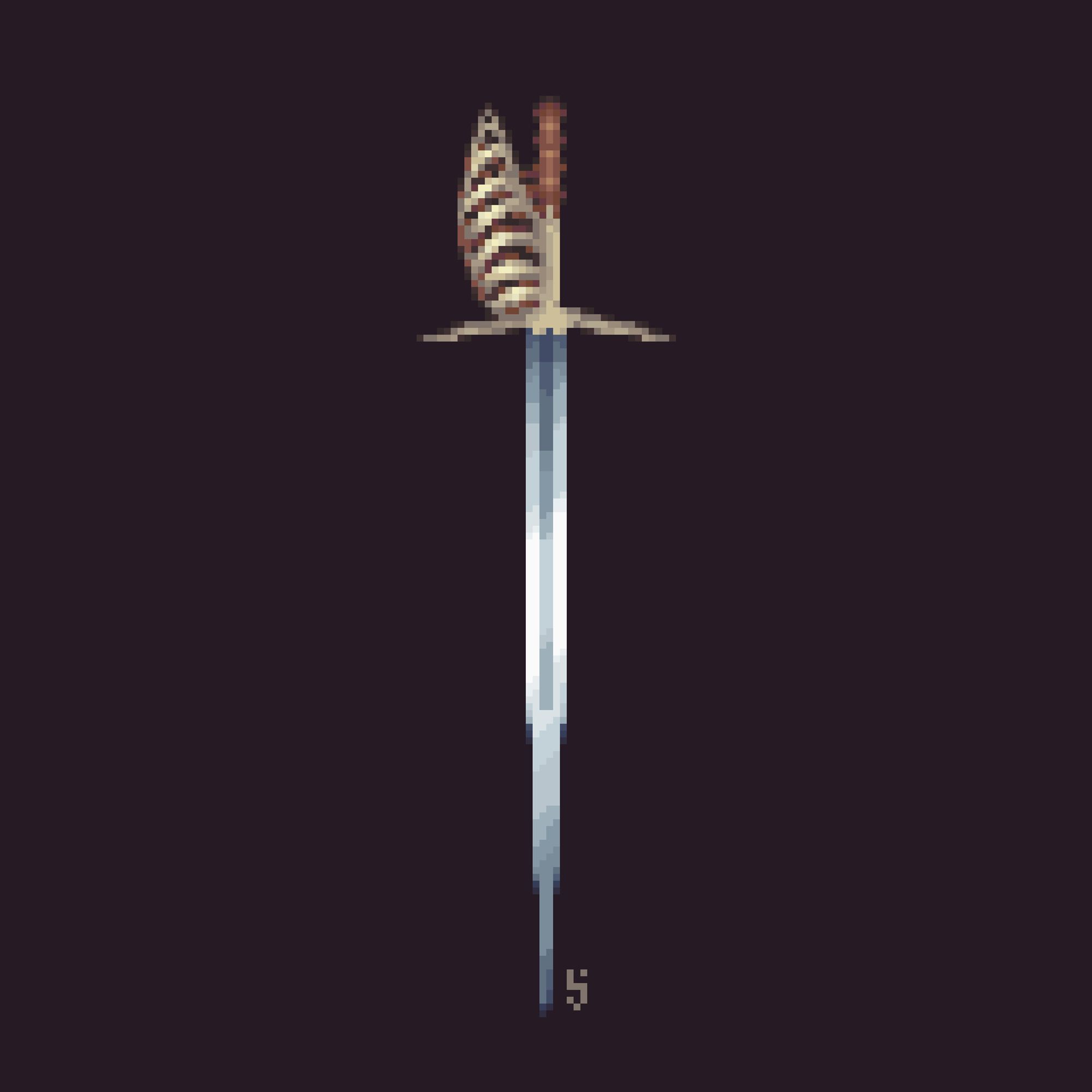 Pixel art of a sword with rib as the guard quillons.