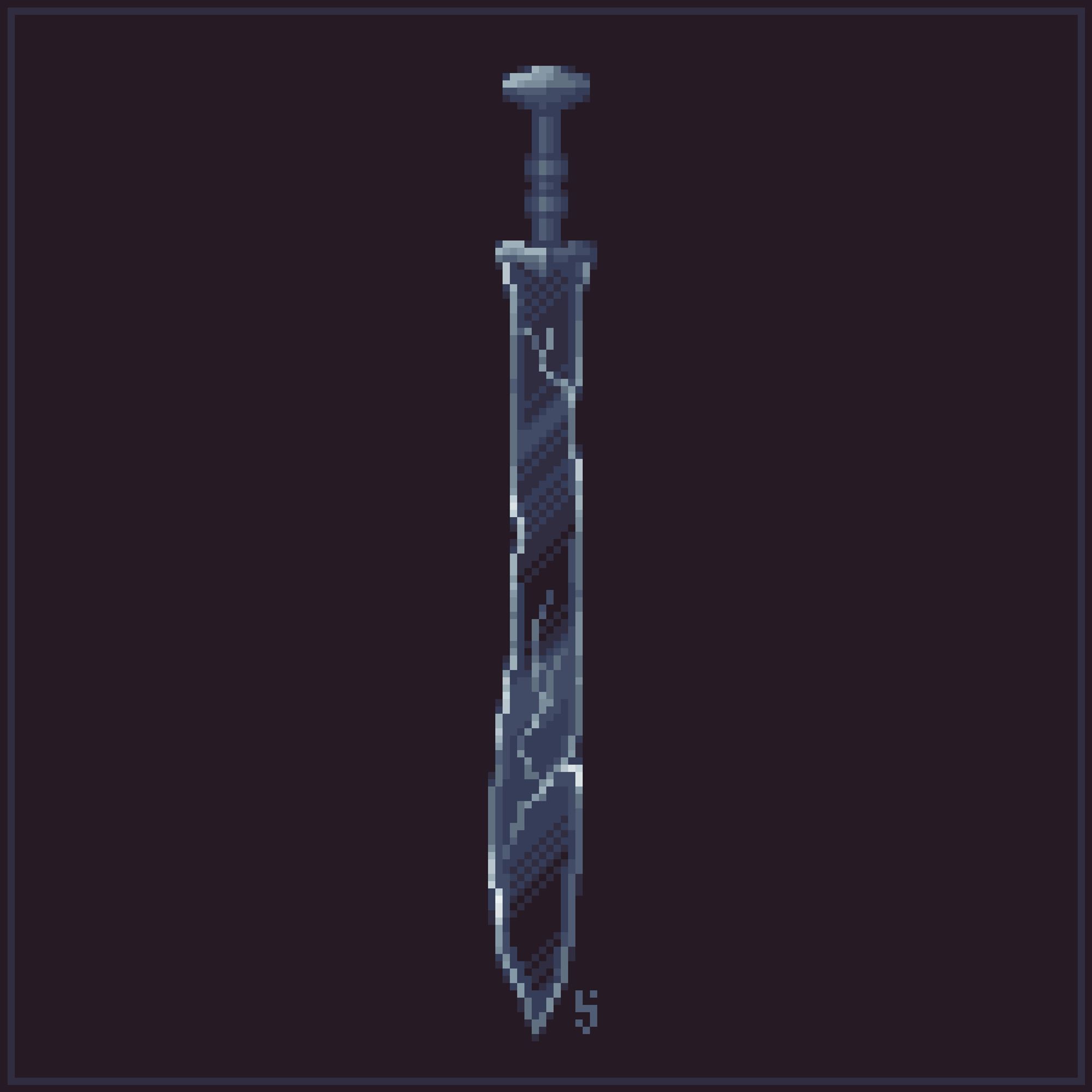 pixel art of a cracked glass sword