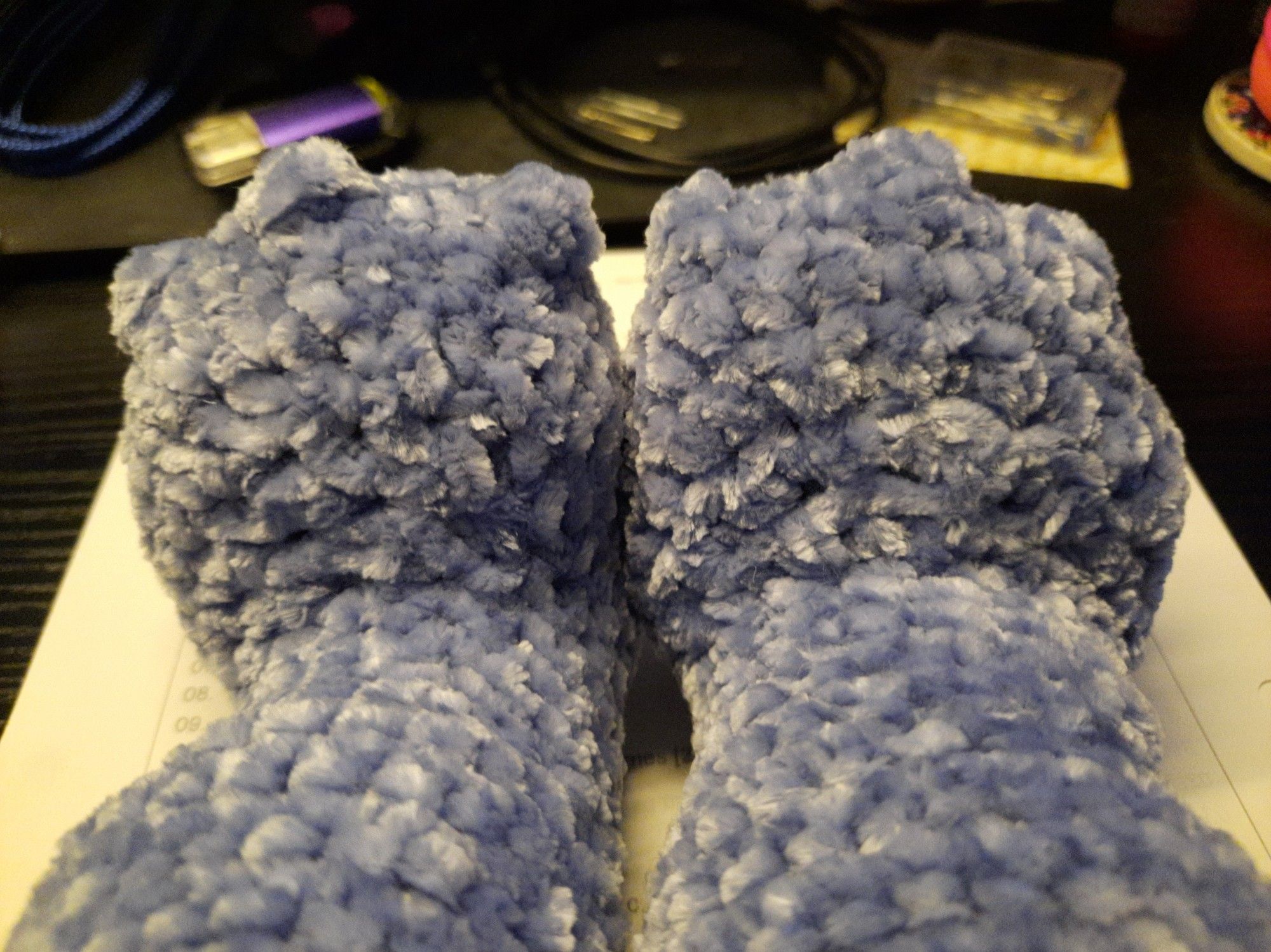 Crocheted Blue fluffy dino feet