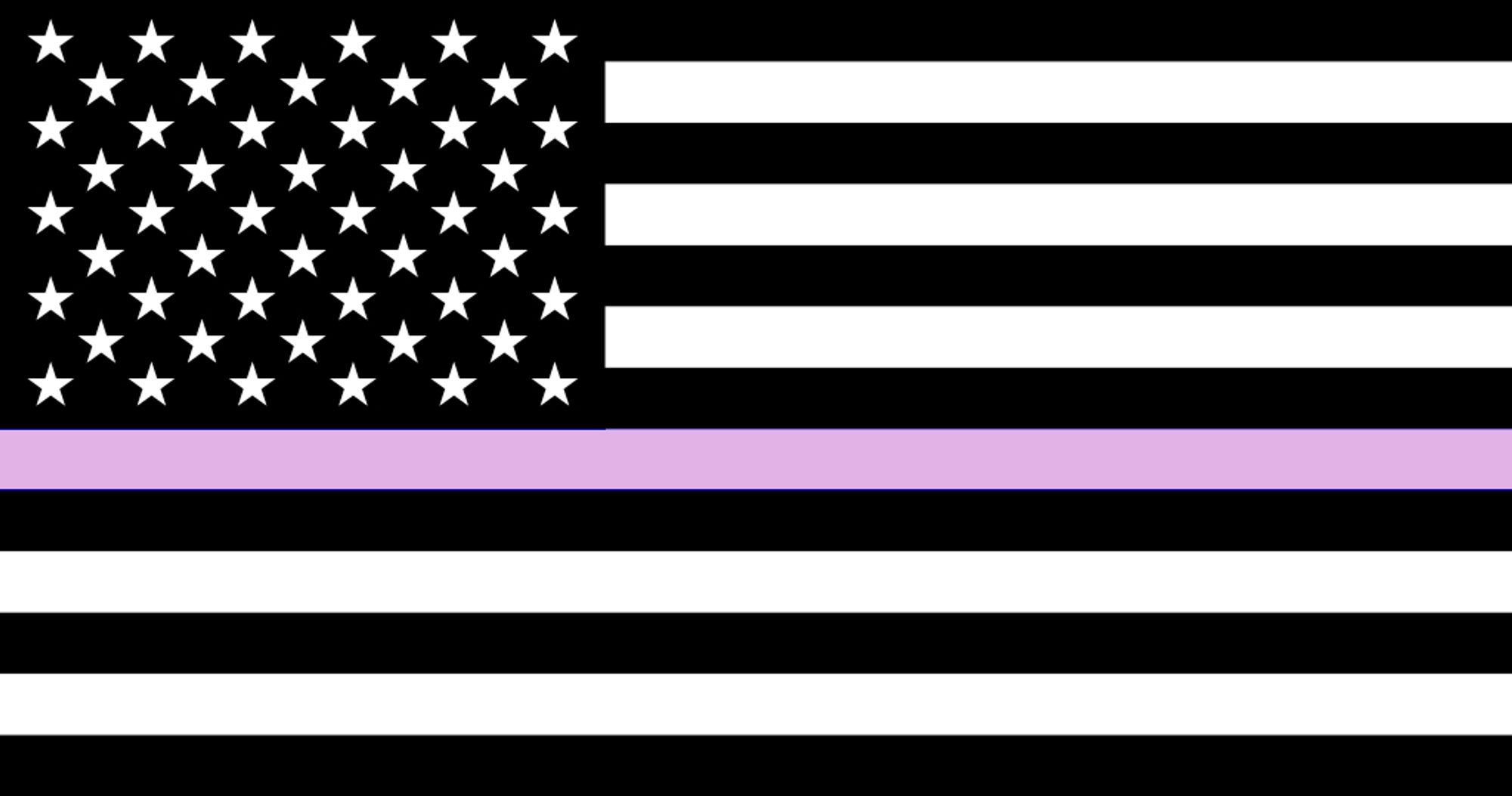 black-and-white US flag, in the style of other 'first responder' flags, with one plum-colored horizontal stripe just under the field-of-stars