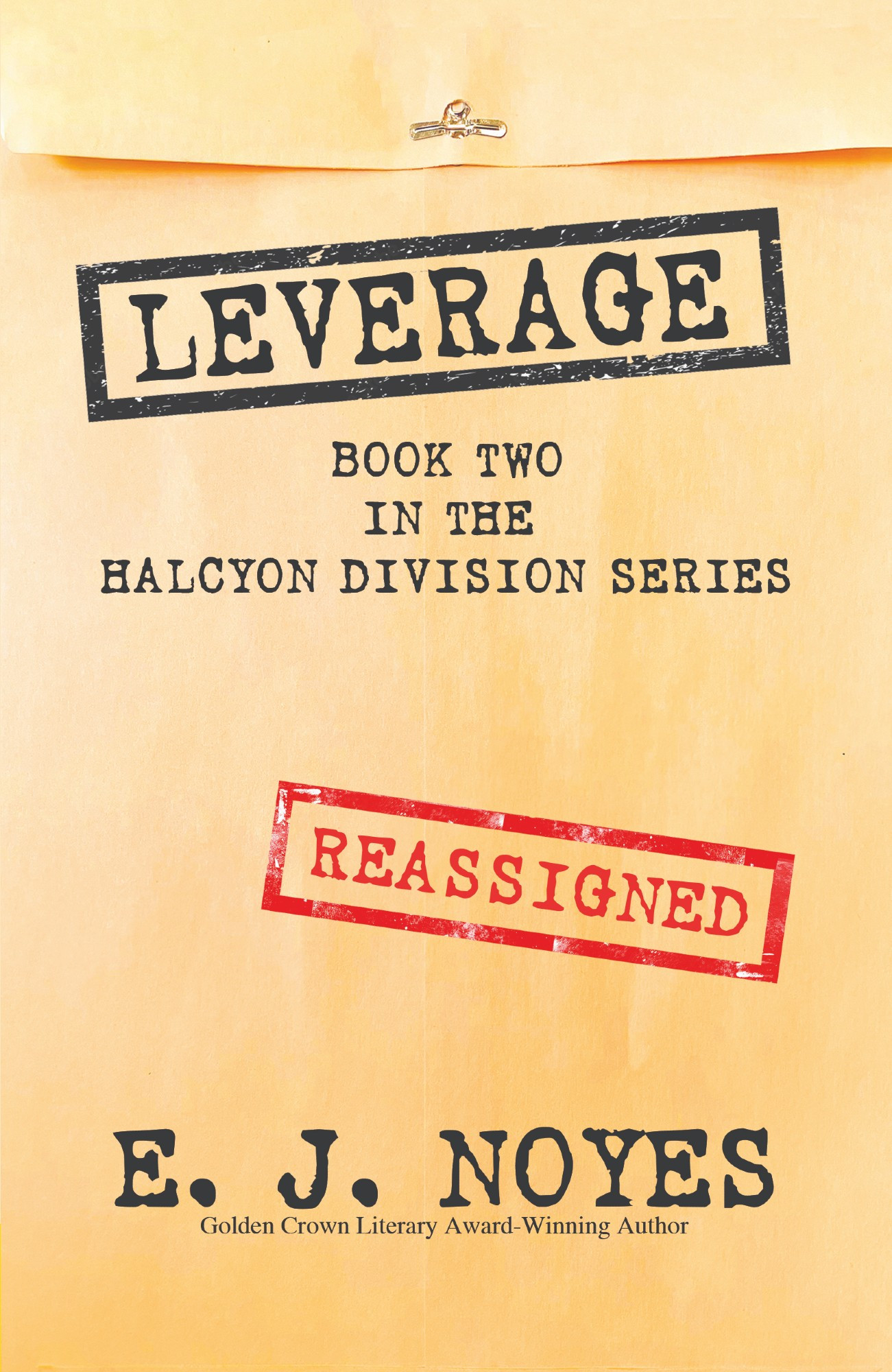 The book cover for Leverage: Book Two in the Halcyon Division Series by E. J. Noyes.