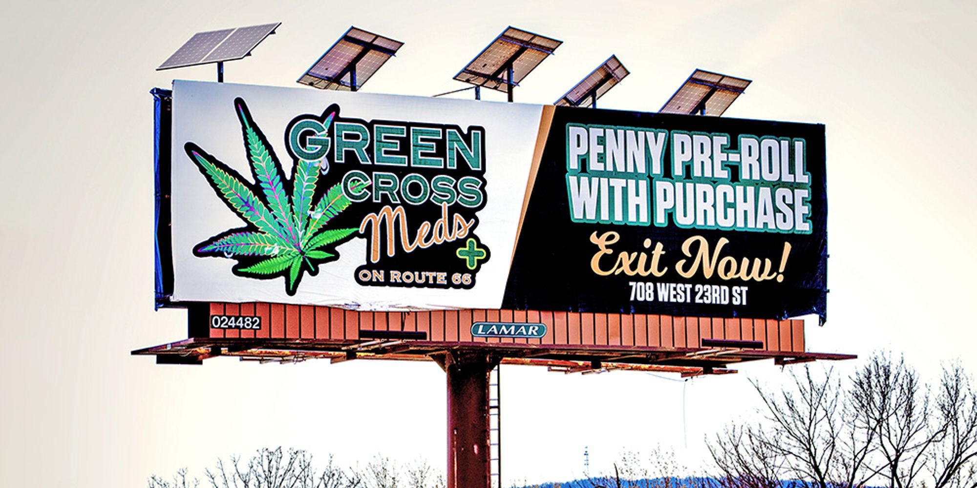 A large poster advertising a medical marijuana product.