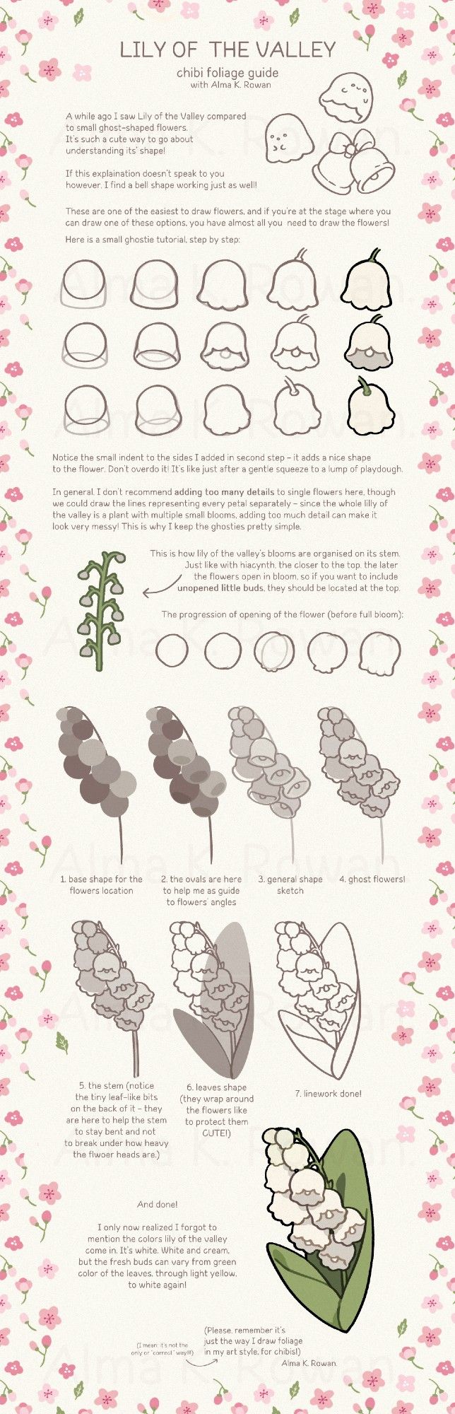 step by step tutorial on how I draw lilies of the valley