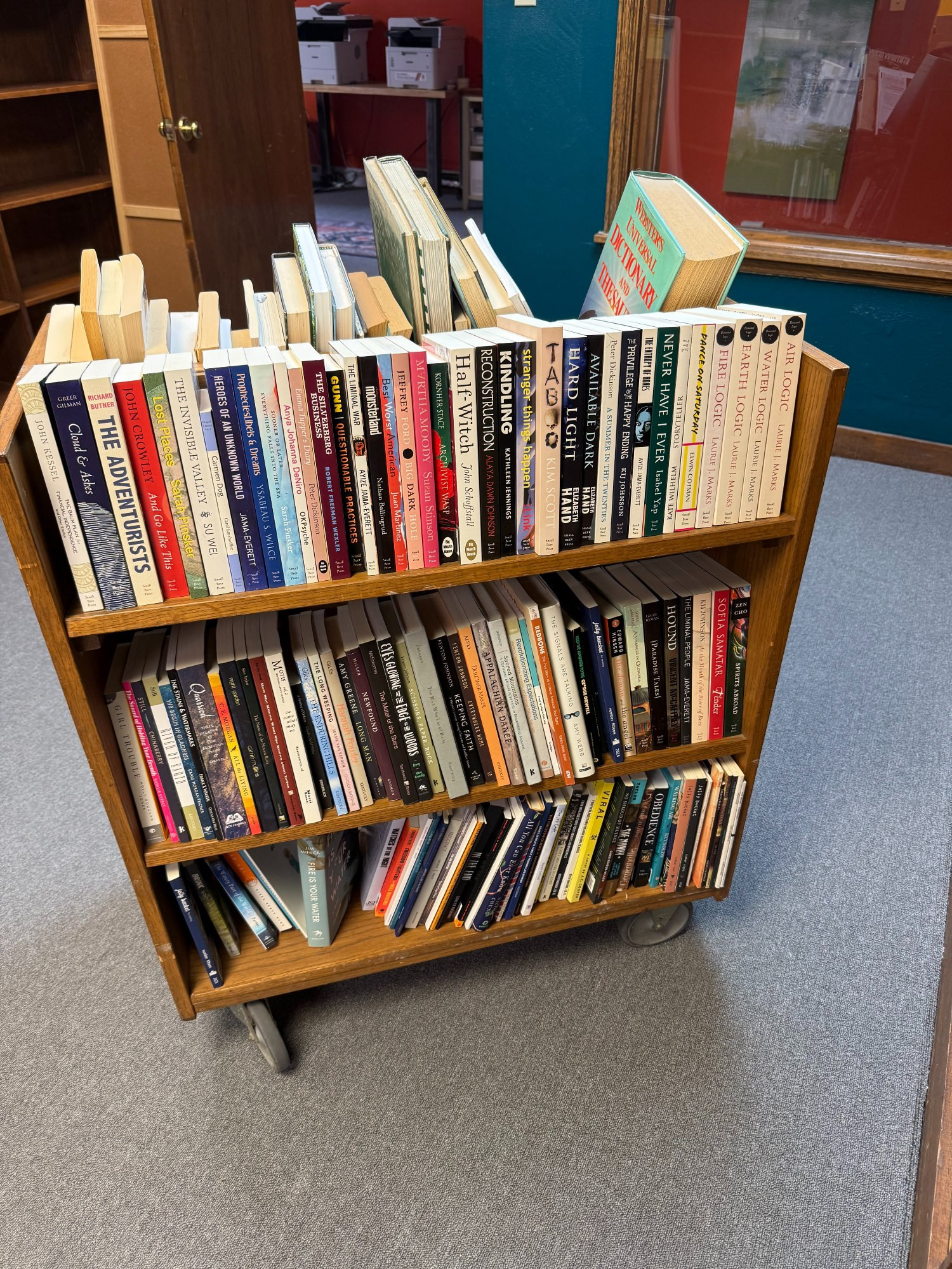 Whole bunch of Small Beer Press books (and others) ready to for shelving!