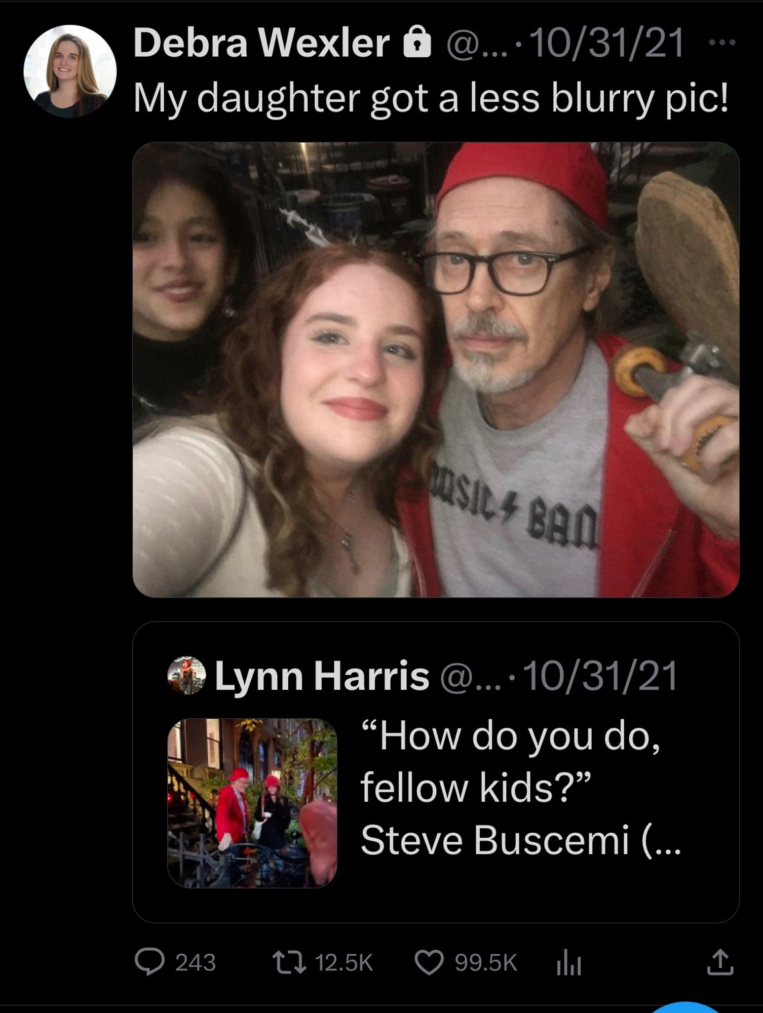 Halloween 2021 when Steve Buscemi dressed up as his own “How do you do, fellow kids?” meme.