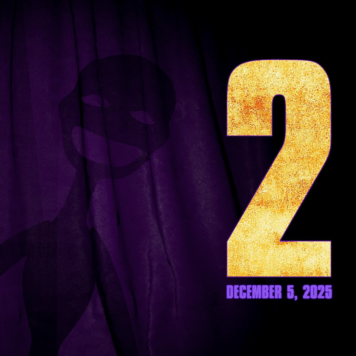 Characters shadow projected onto a curtain, Release date December 5th, 2025.