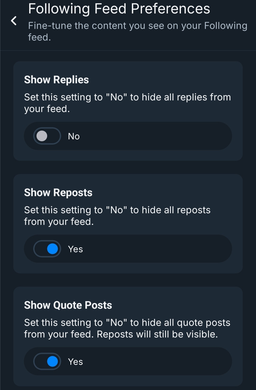 Following Feed Preferences