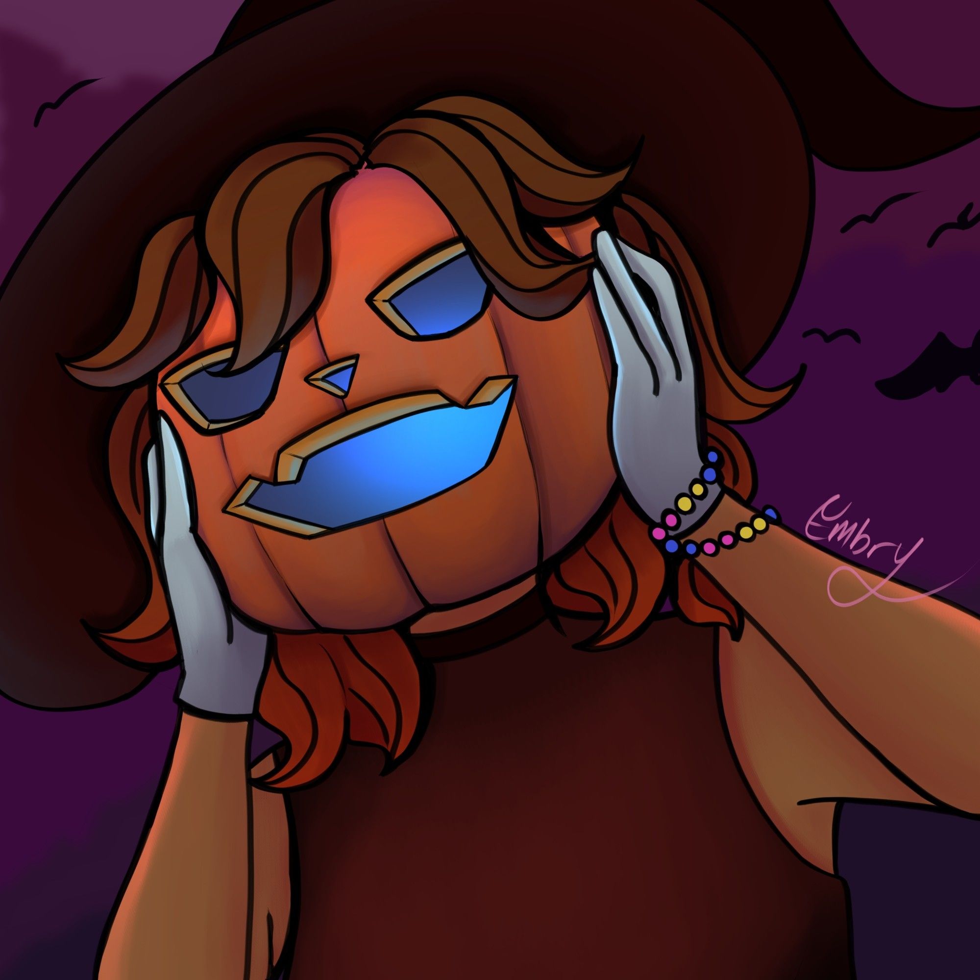 Embry's artsona as a pumpkin head witch