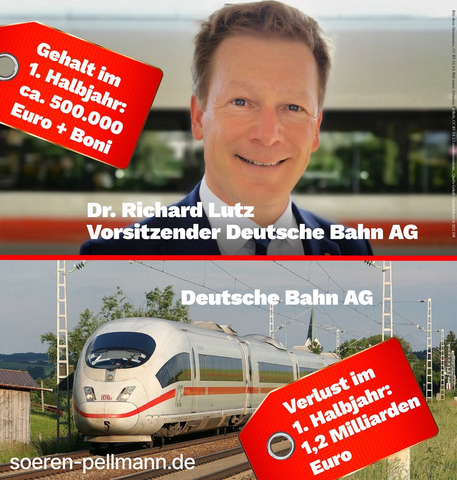 Bahnchef oben: Gehalt im 1. Halbjahr: ca. 500000 Euro +Boni. Unten ein ICE