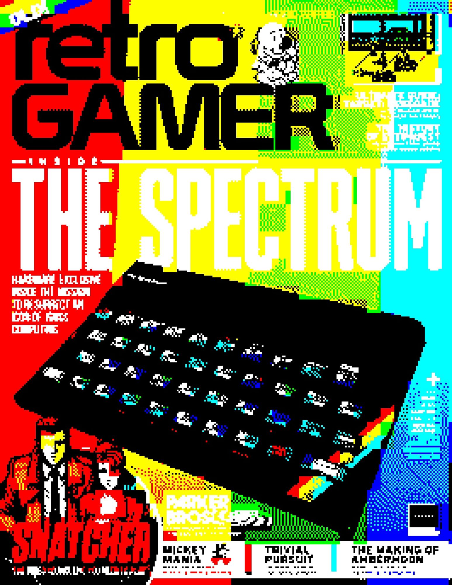 The Retro Gamer magazine “The Spectrum”  cover image, rendered in a manner similar to the way a real ZX Spectrum would output it.