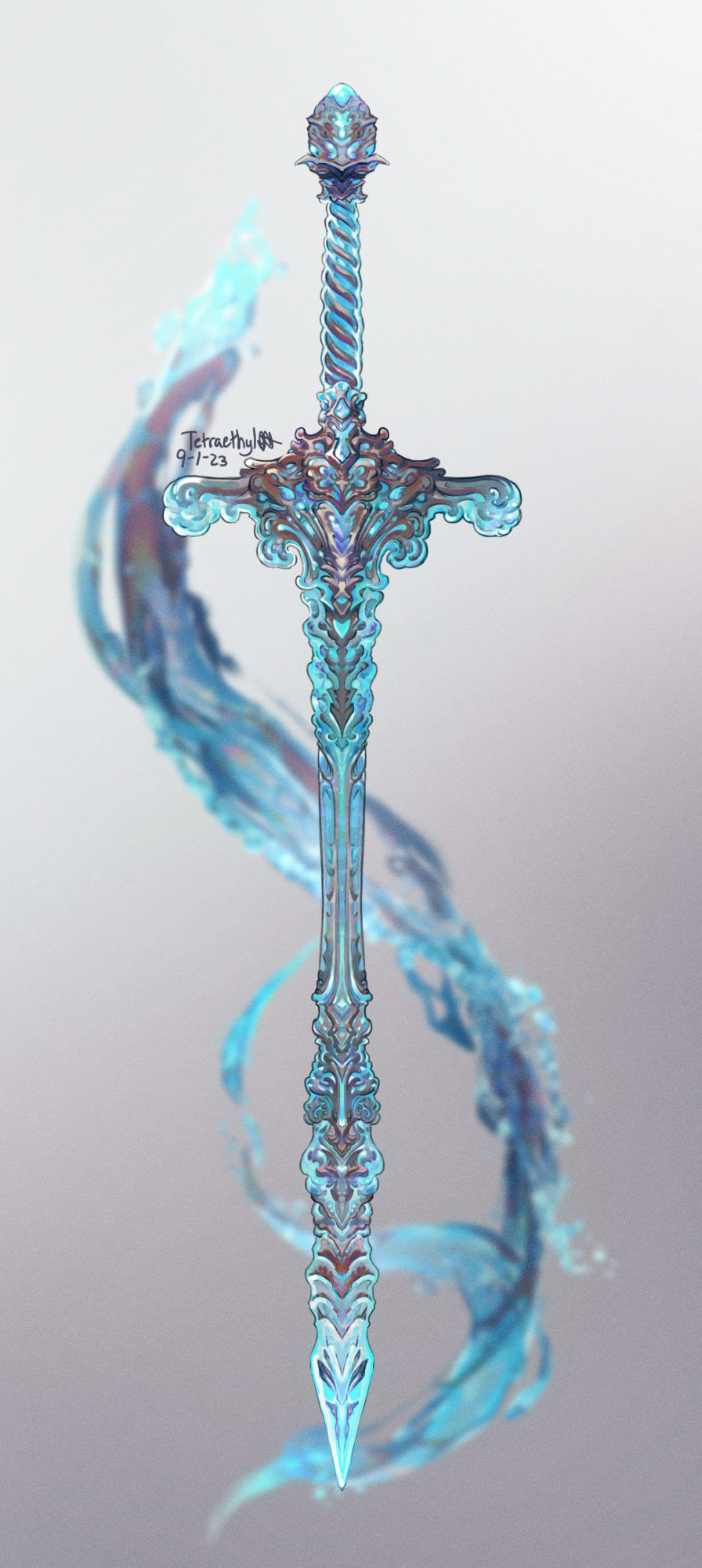 Mermaid - sword with a water theme, mixed with copper