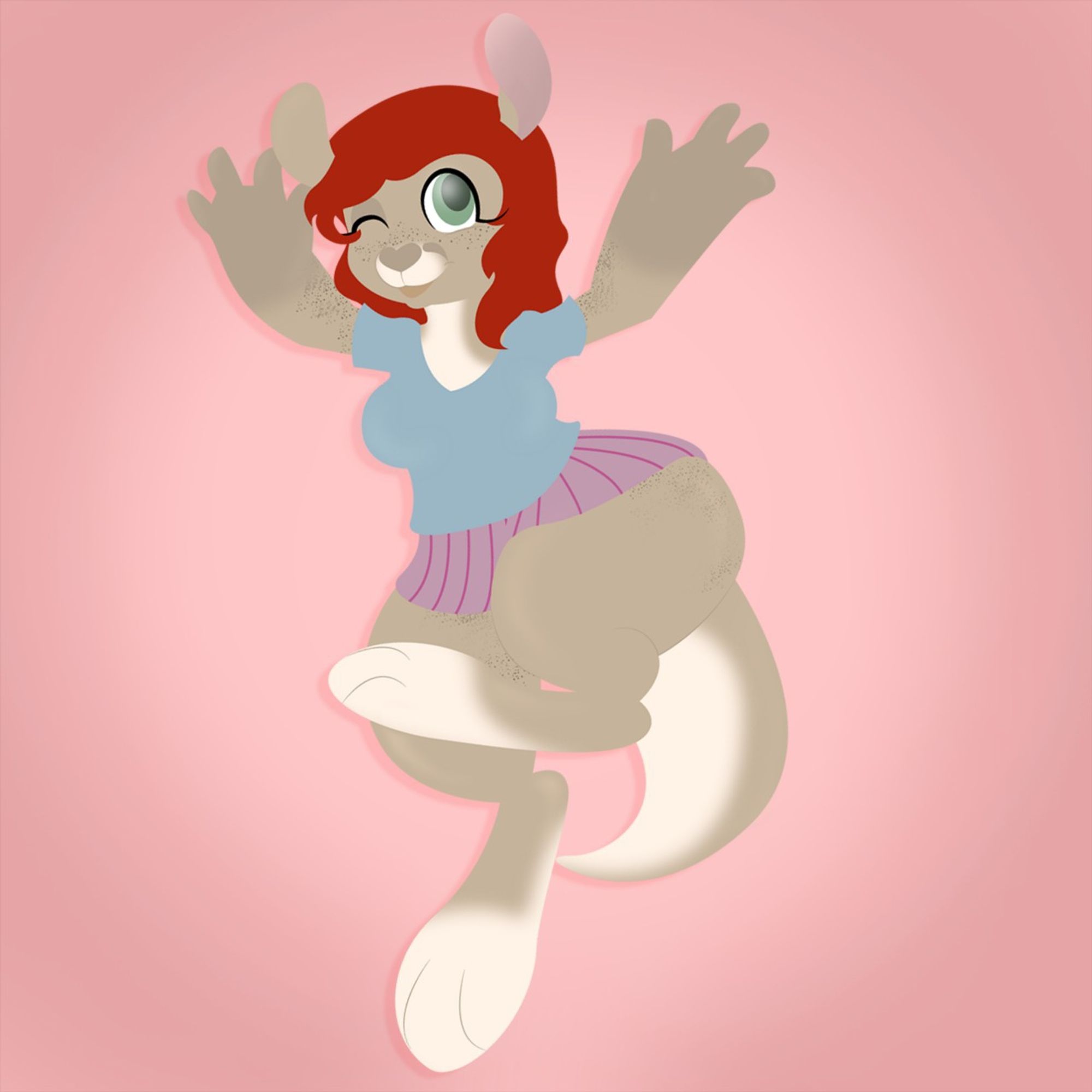 Art of an anthro kangaroo within red hair jumping