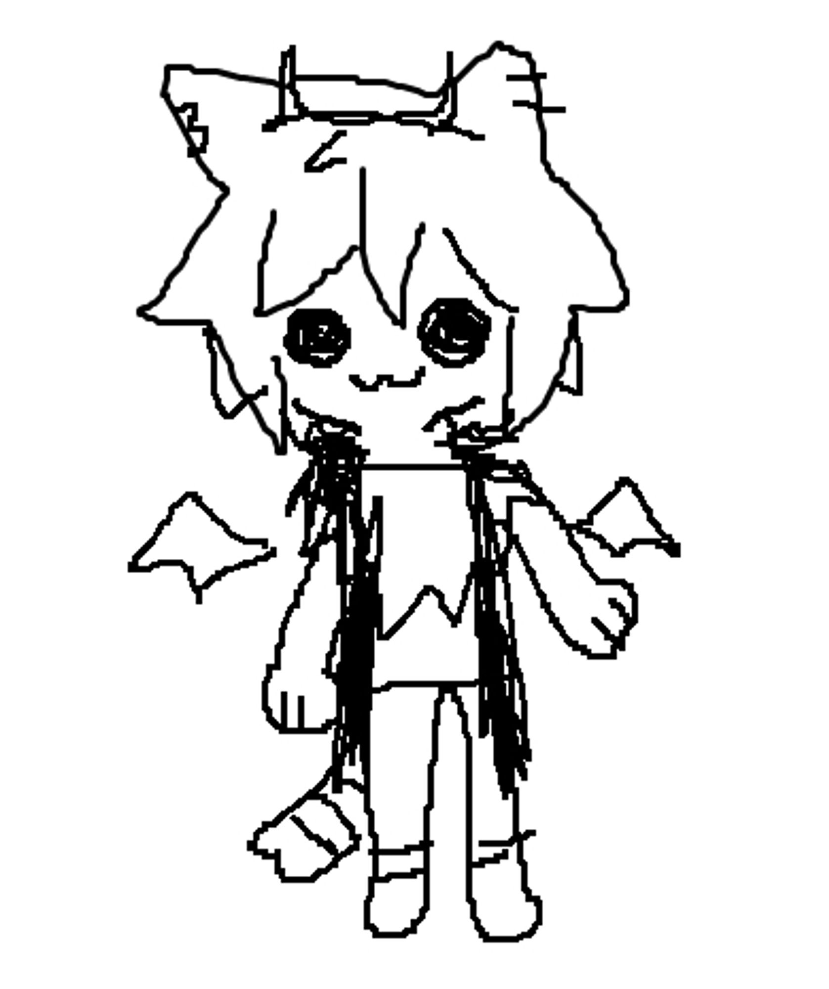 mspaint doodle of my oc wearing a  devil horns headband and wings