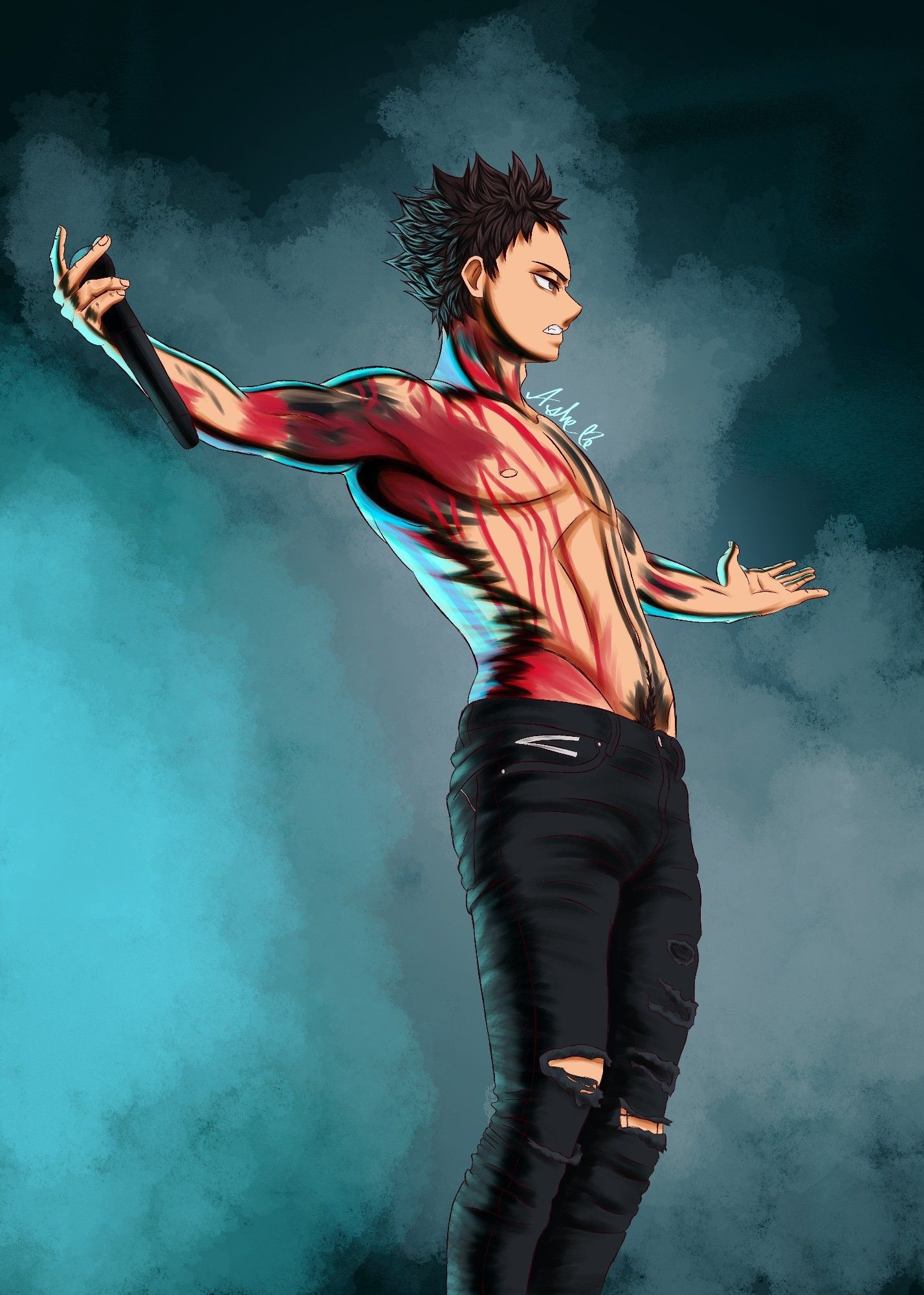 Iwa dressed and painted as Jonny from Nothing More