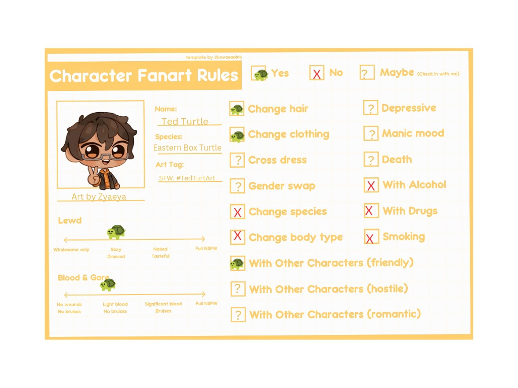 Fan Art Rules for drawing Ted Turtle. If you aren't sure about something please ask!