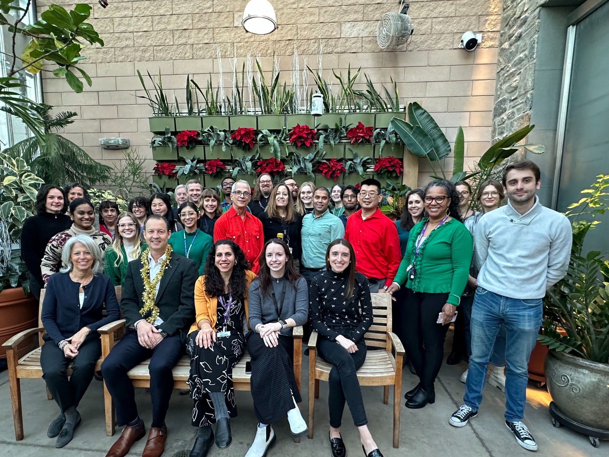 This is a group photo of MRRI employees during a Christmas party.