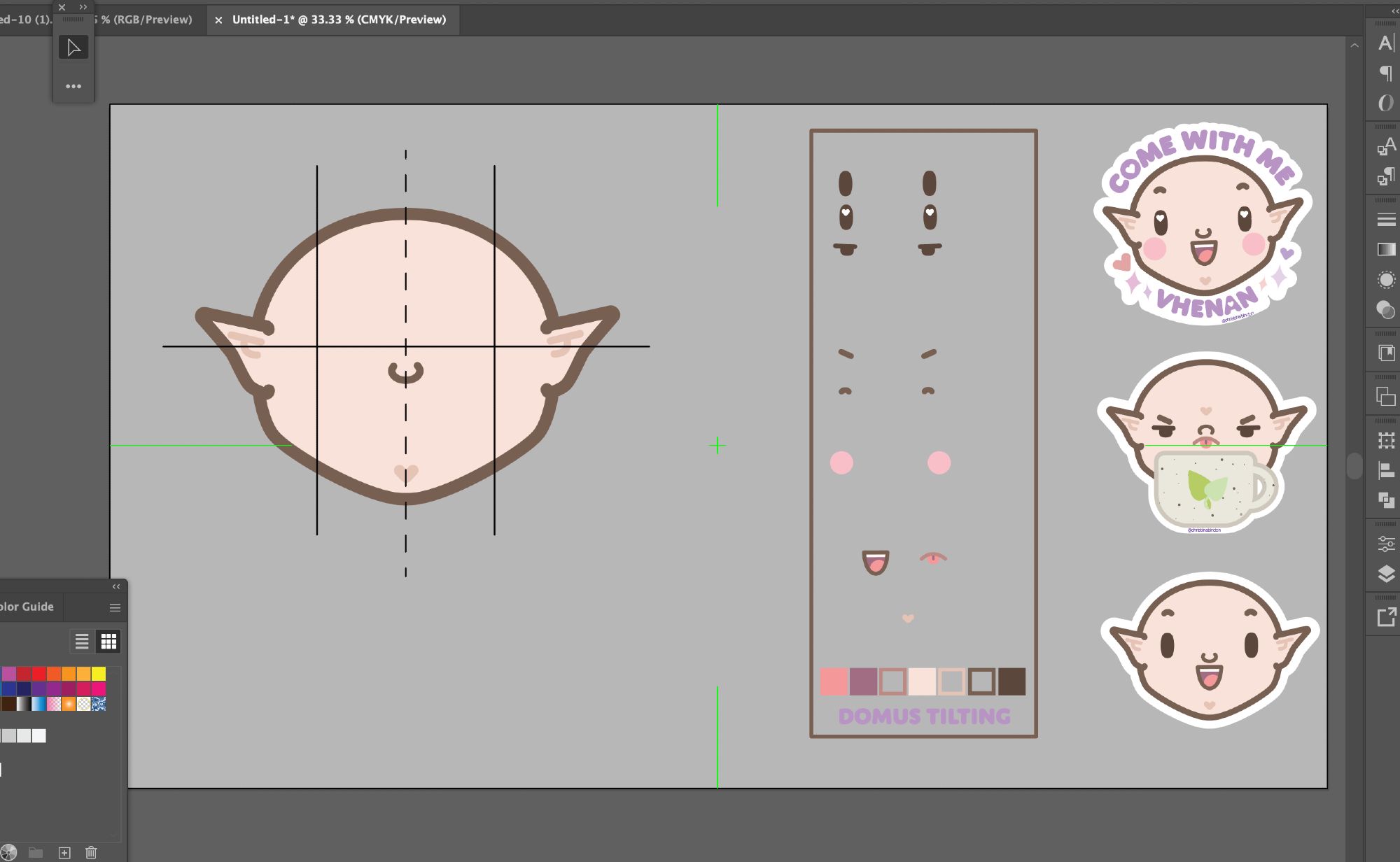 screenshot of my working area in illustrator with sticker mockups