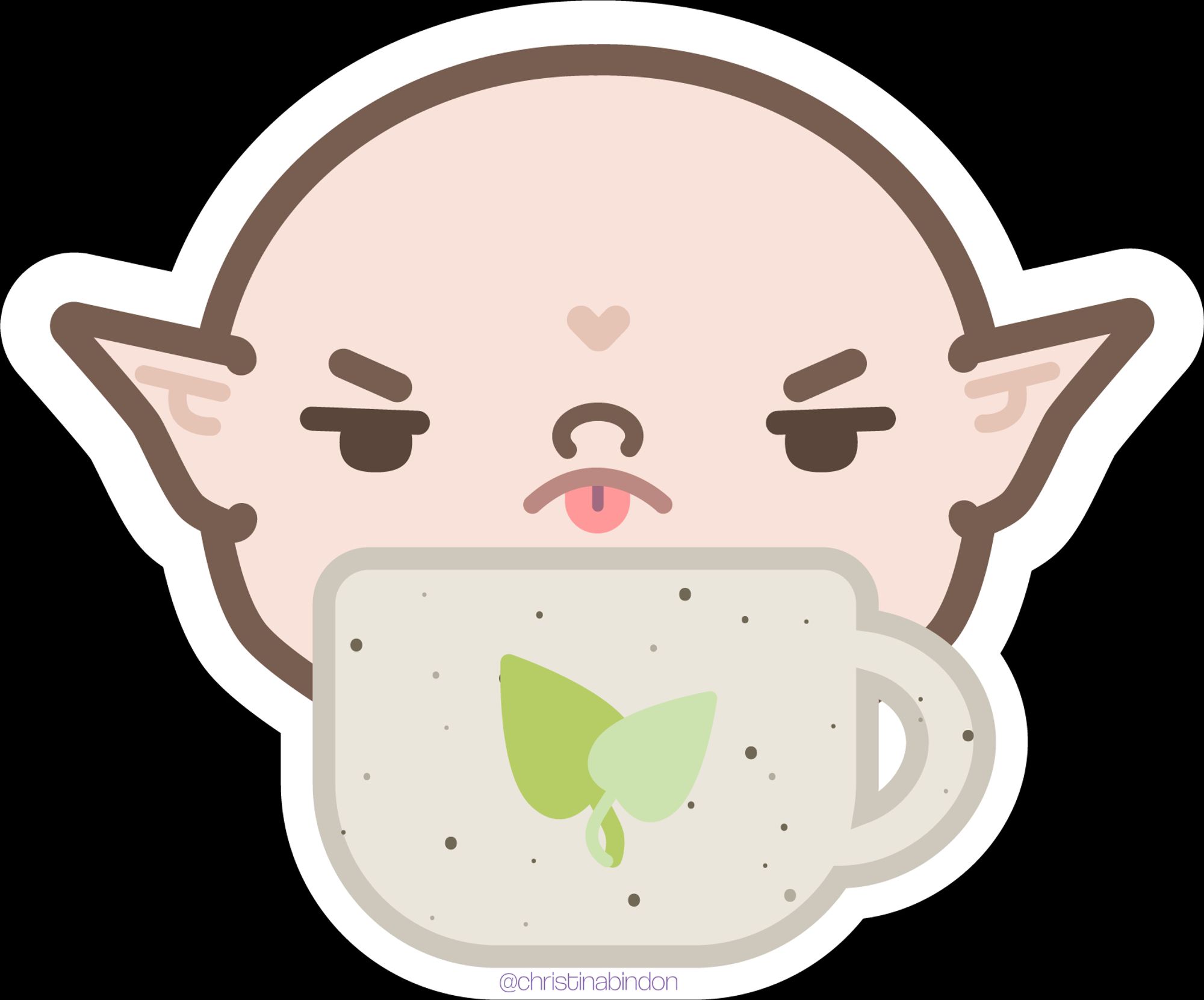 a little chibi solas sticker where he's scrunching his face at a cup of tea