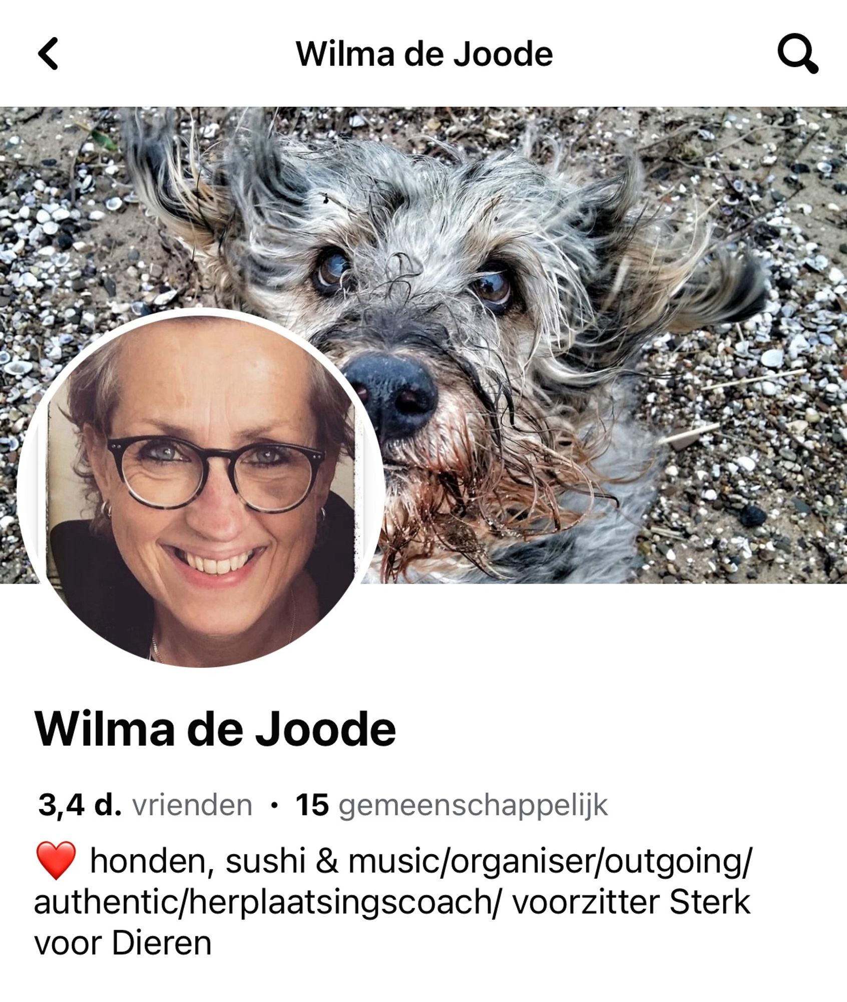 Screenshot van facebook pagina van Wilma de Joode