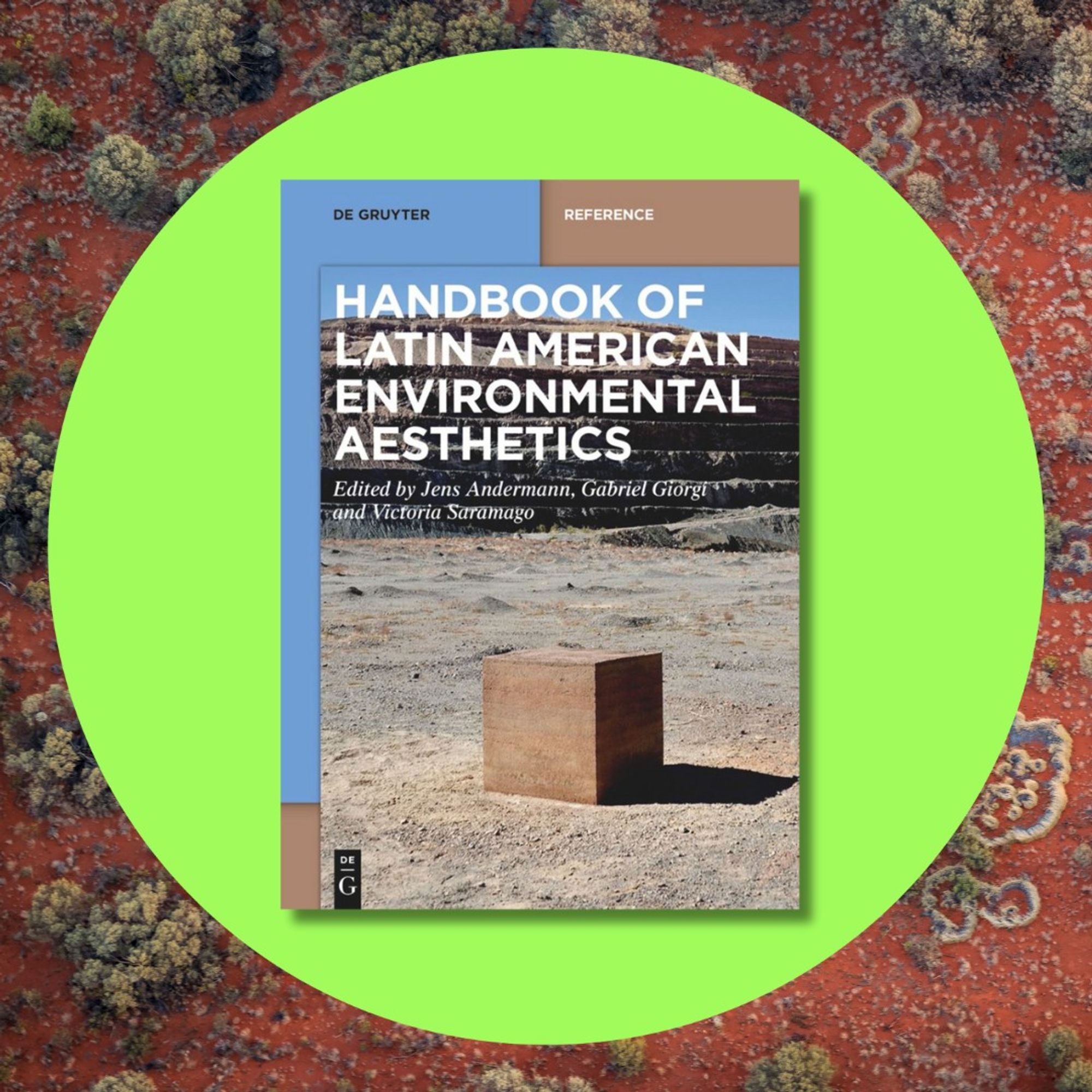 The cover of Handbook of Latin American Environmental Aesthetics is seen in a green circle.