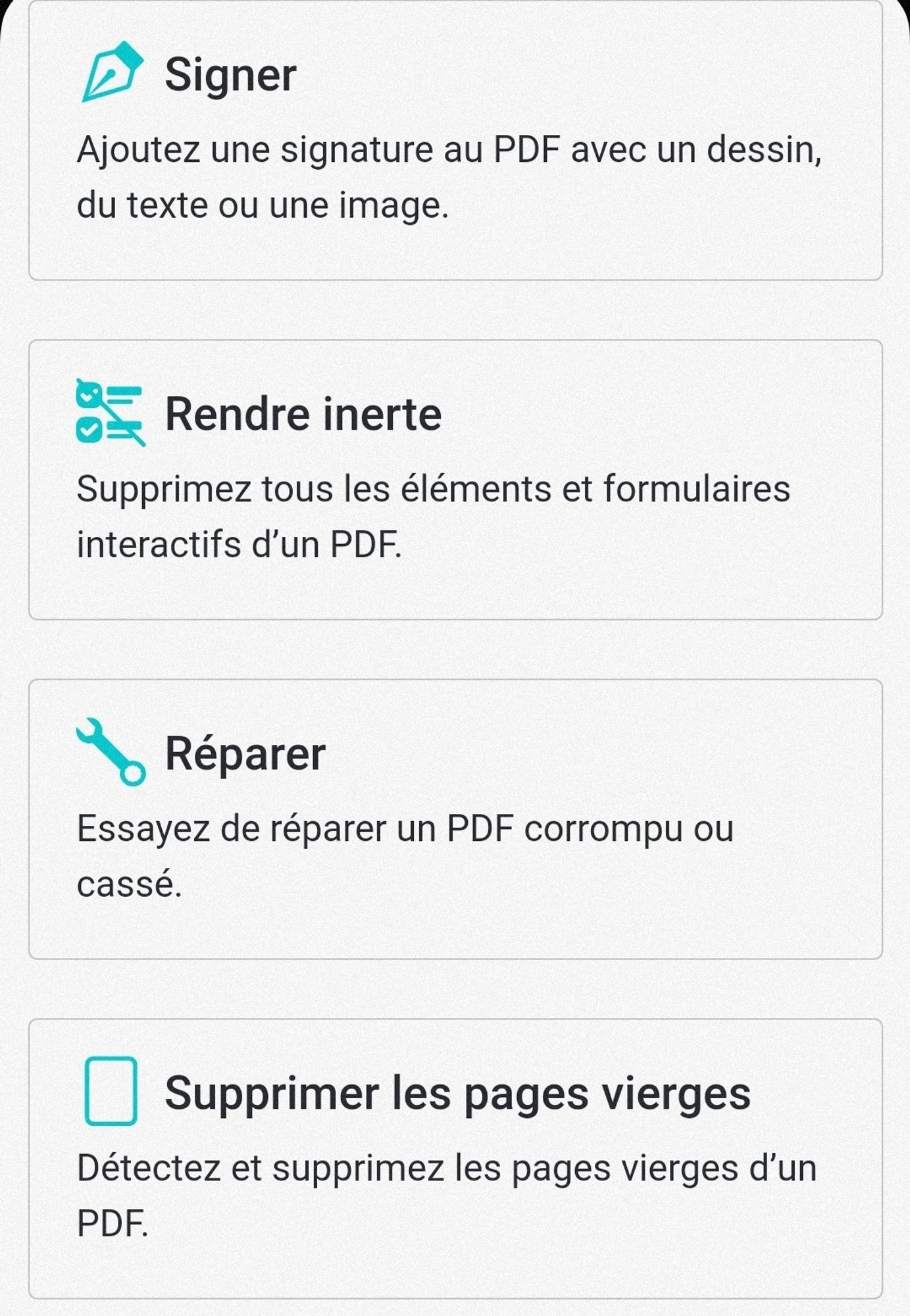 Signer - Rendre inerte - Réparer - Supprimer les pages vierges