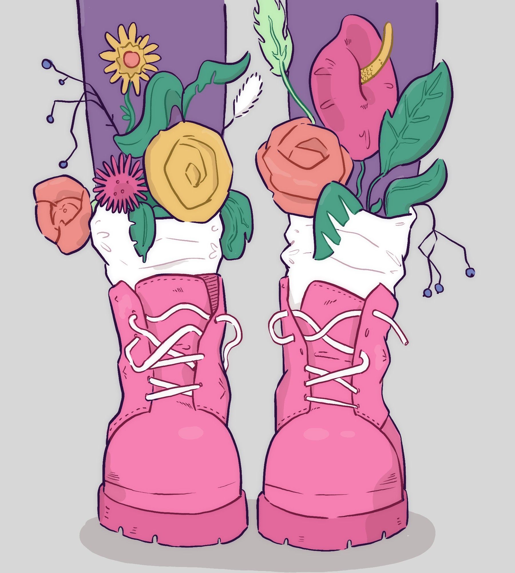 boots filled with flowers.